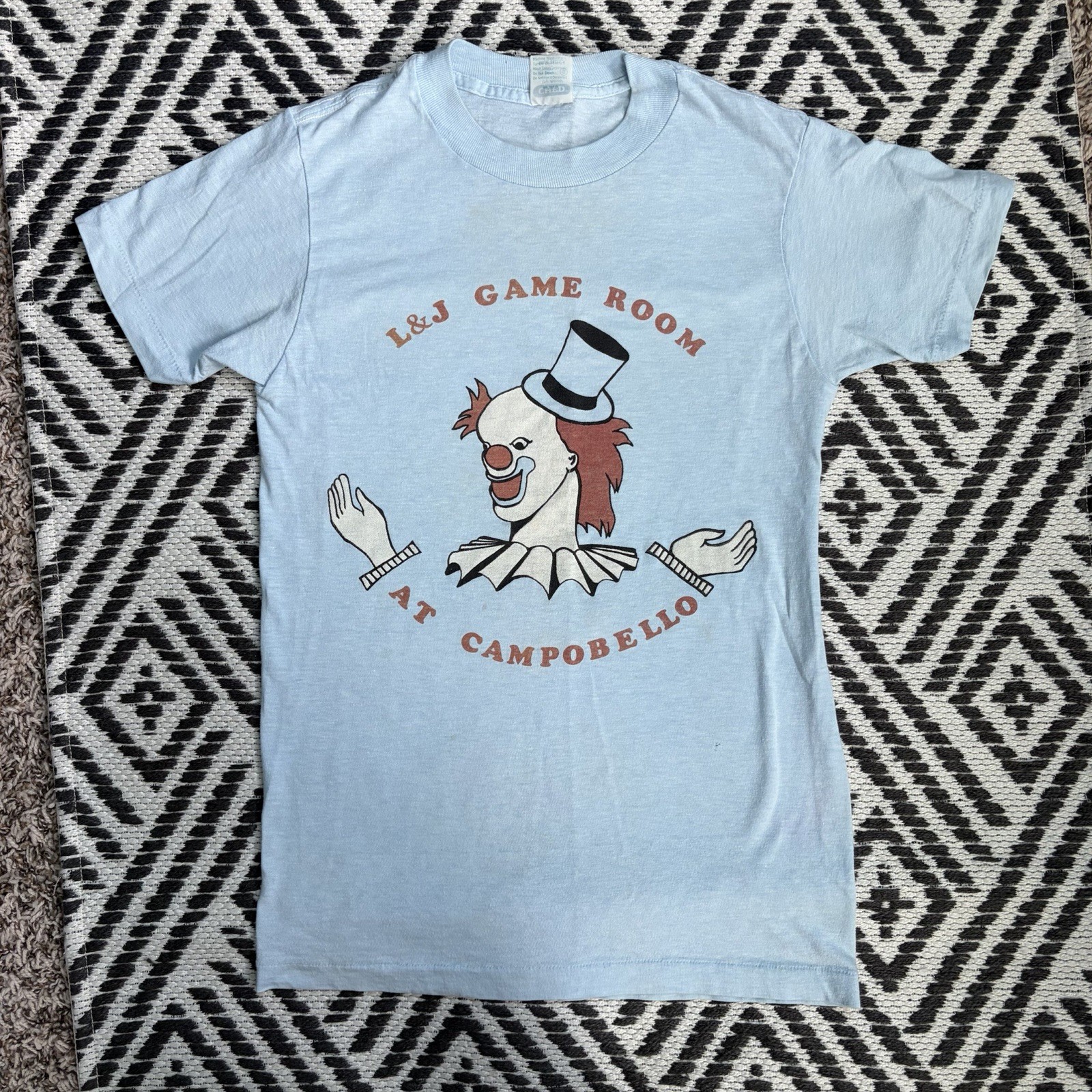 Vintage 80s CHED Anvil L&J Game Room Campobello Clown T-Shirt S Single Stitch