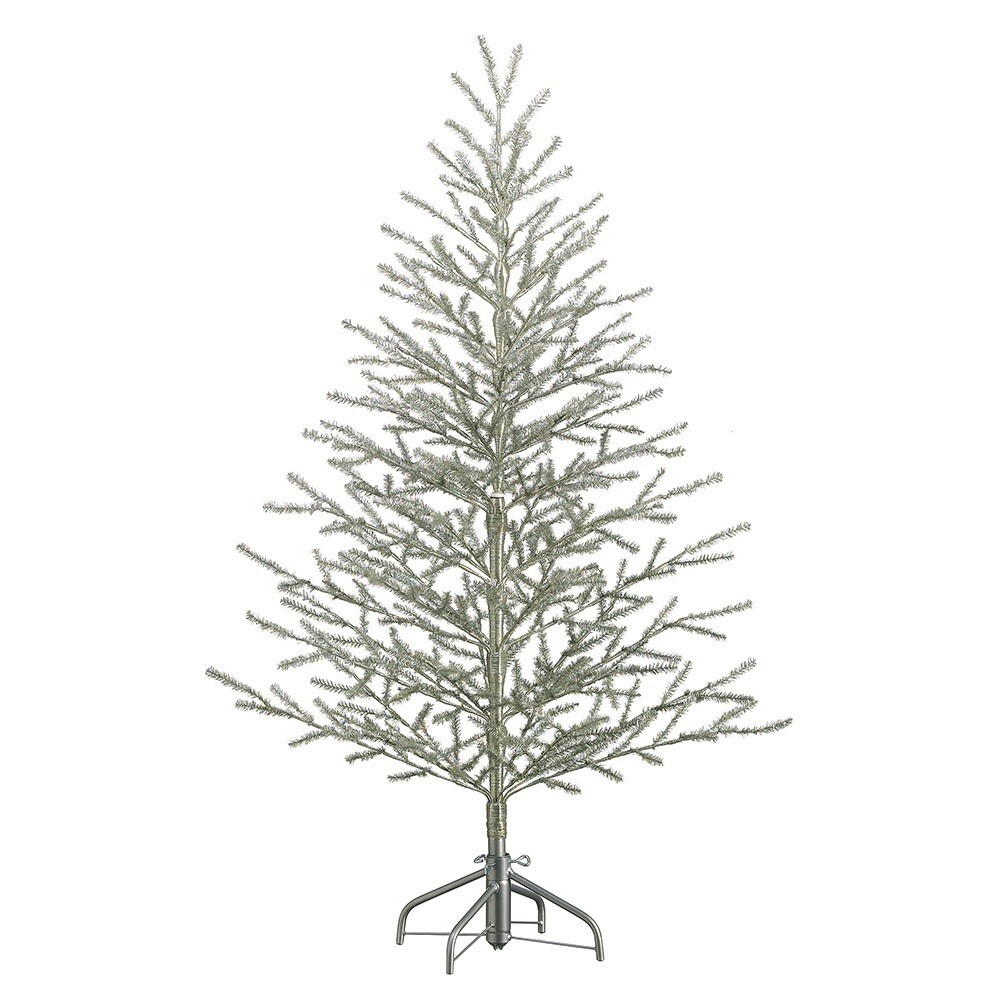 5'Hx40 D Tinsel Christmas Tree on Metal Stand Antique Silver (5') Decor
