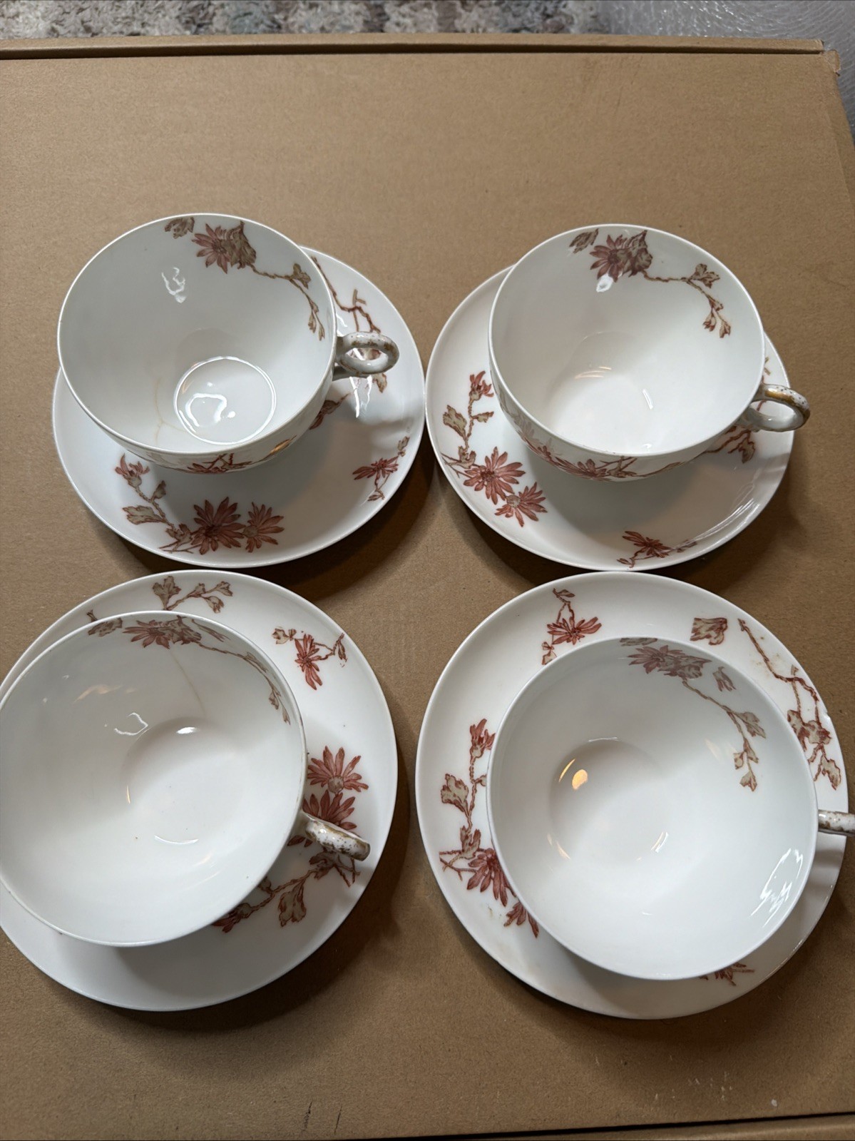 Vintage Haviland & Co Limoges France Floral Lot of 4 Coffee Cups And Saucers Vgc