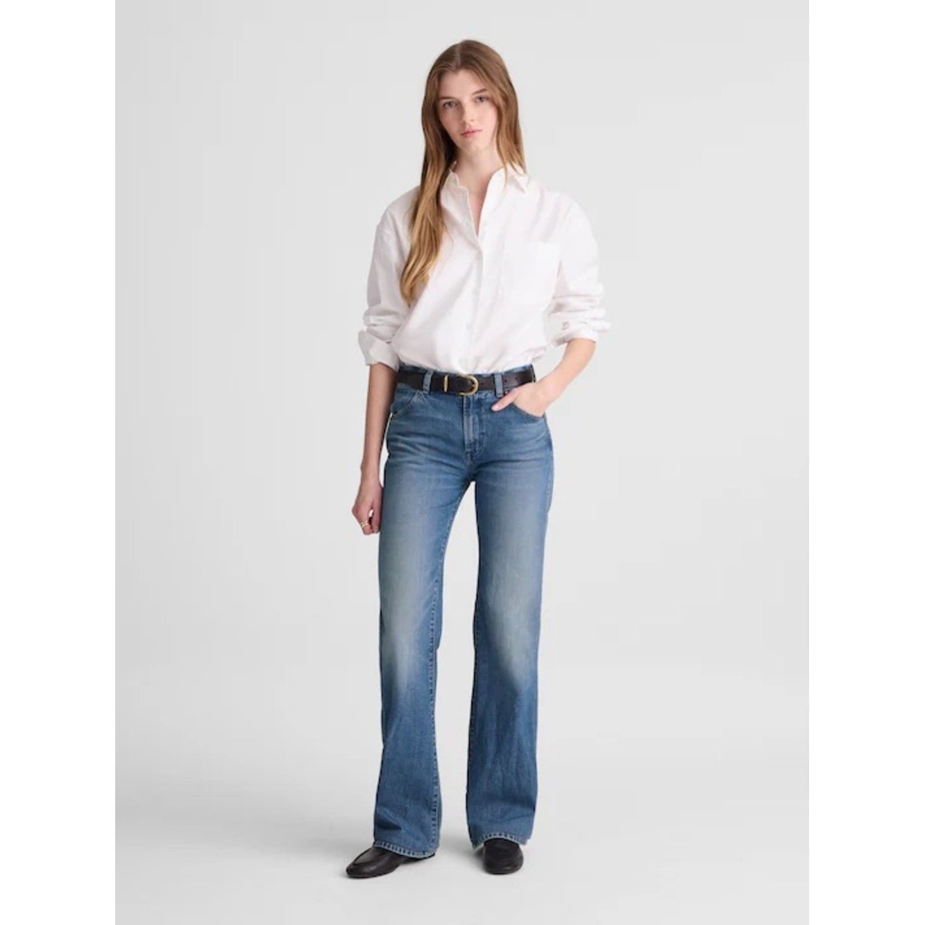 Madewell Relaxed Bootcut Jeans High Rise Distressed Hem NY003 Blue 28 NWT