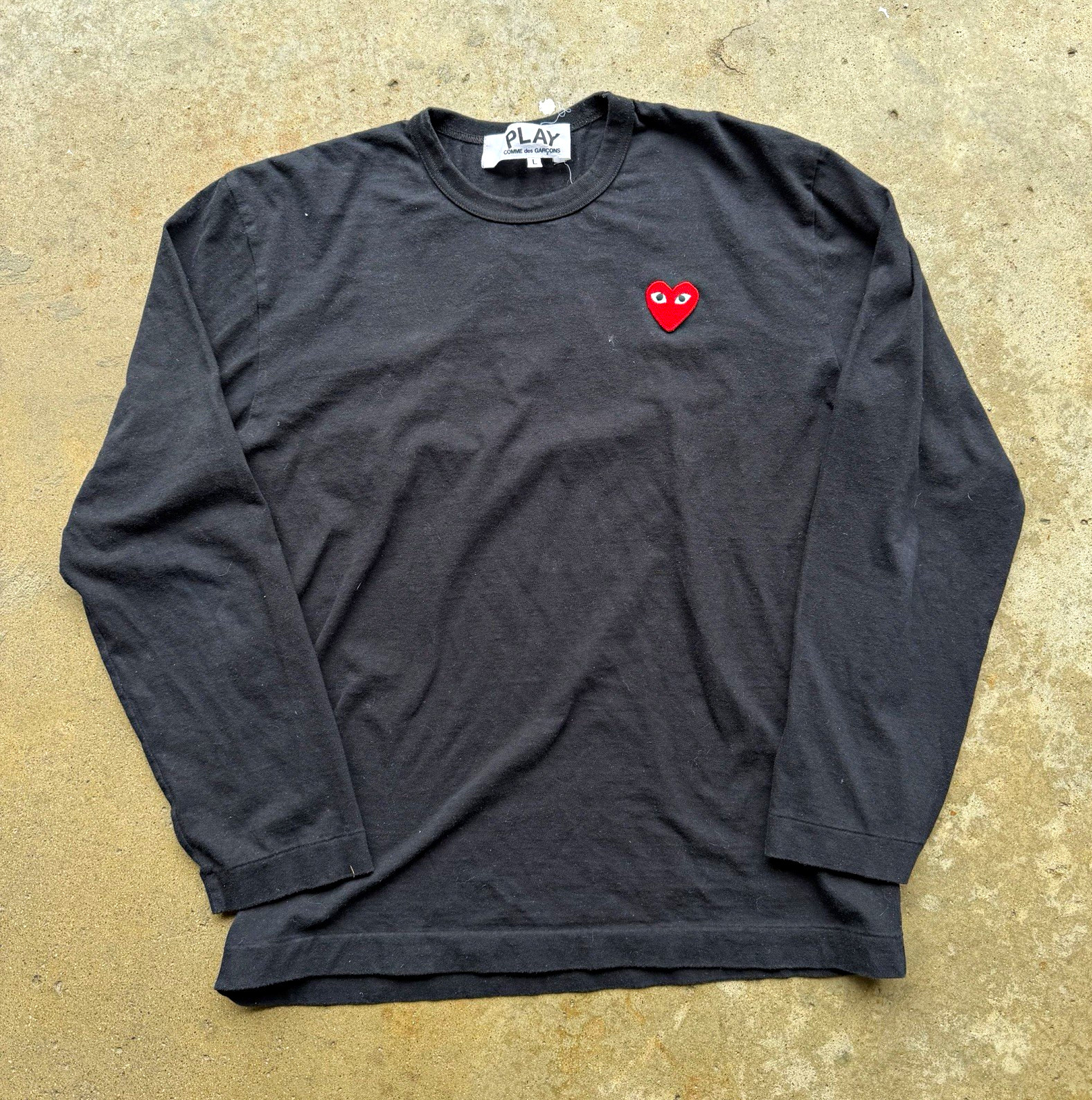 PLAY COMME des GARÇONS Men’s Black Long Sleeve Crew Tee Heart Logo.