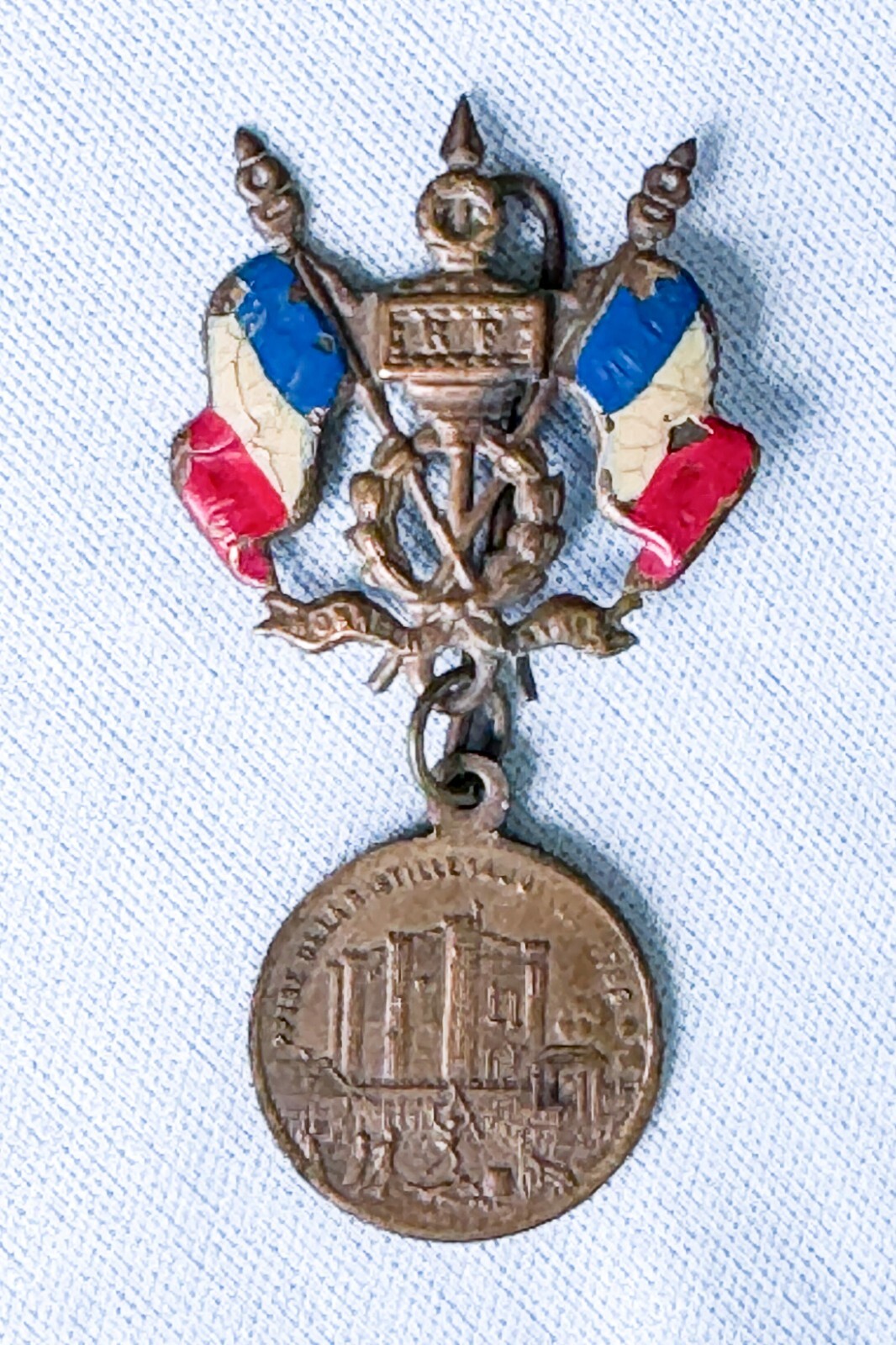1881 France Bastille Day Commemorative Pin Medal Flags Finial Carnavalet Museum