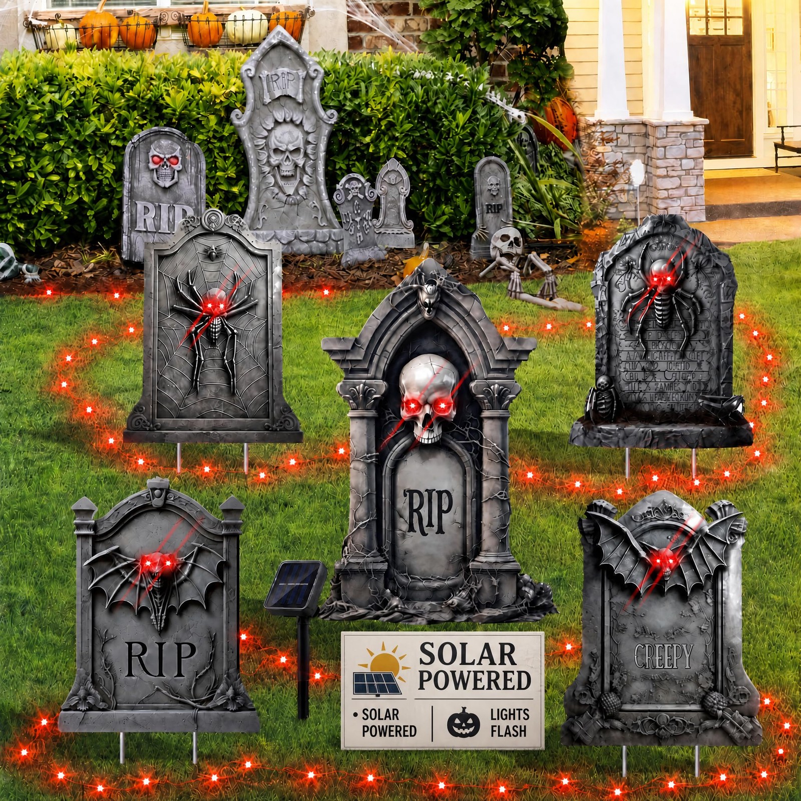 Halloween Decorations Outdoor Tombstone 5 Pcs Plastic RIP Yard Signs Red