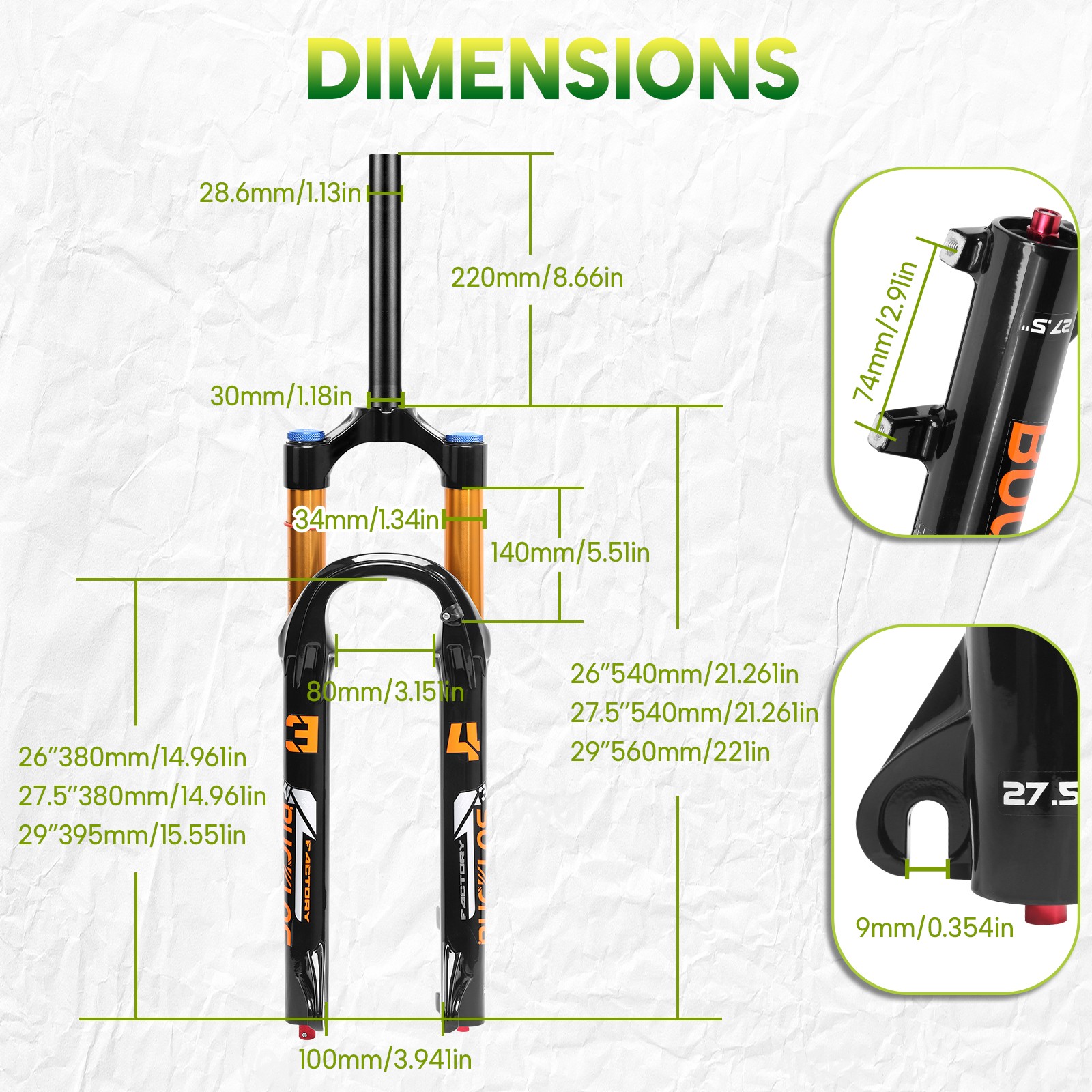 BUCKLOS 26/27.5/29 inch 140mm Travel MTB AM Air Suspension Forks Manual Remote
