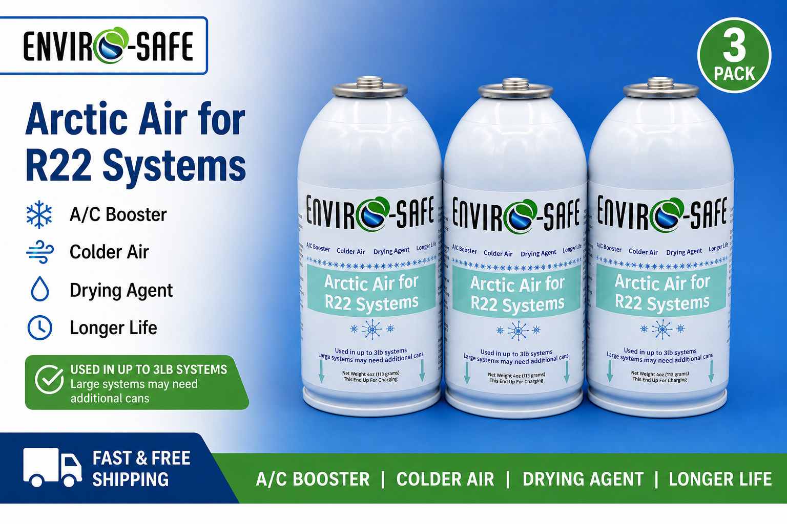 Envirosafe Arctic Air for R22, AC  Support, Envirosafe, (3) 4 oz cans