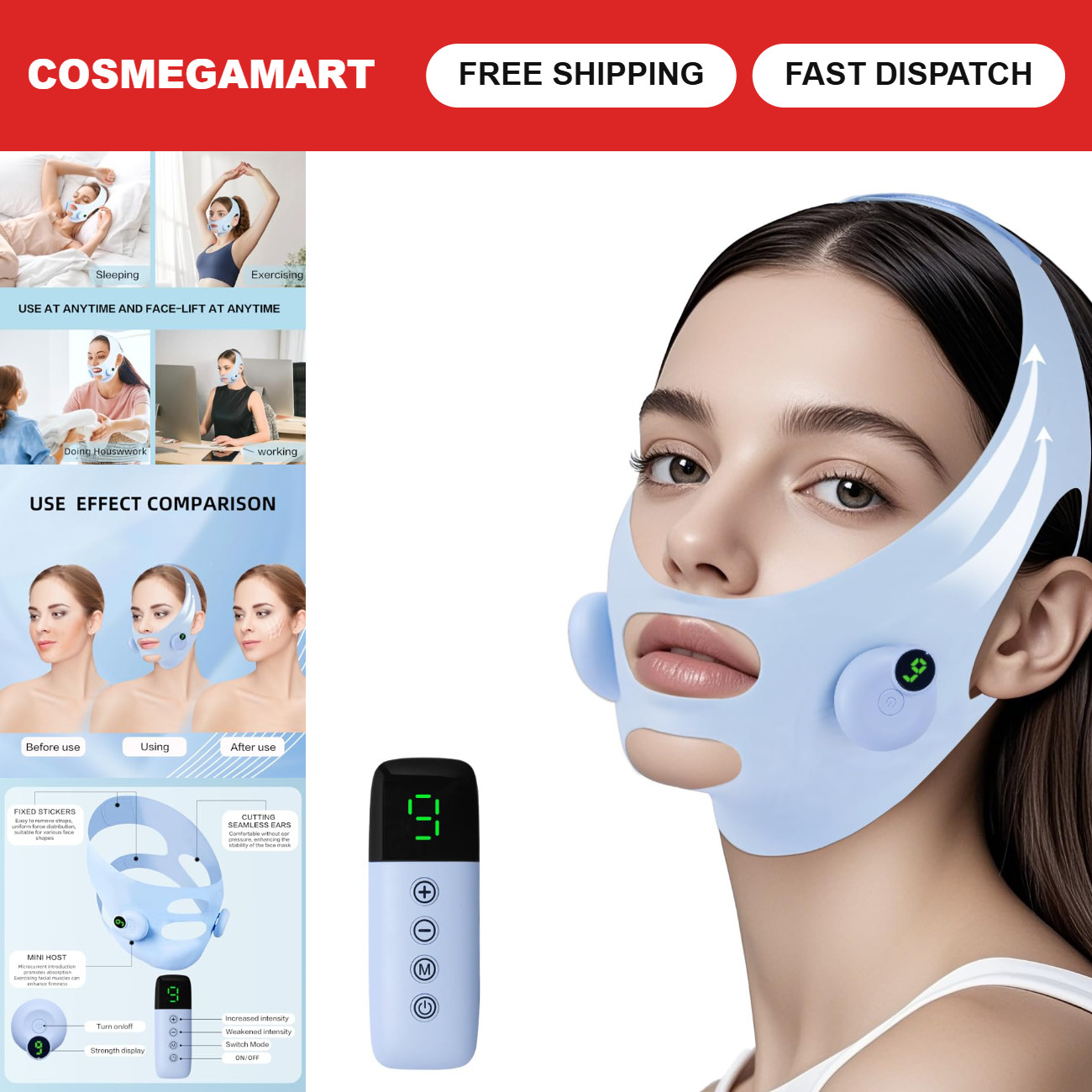 V-Shaped Face Lifting Device, Electric Double Chin Reducer, 6 Modes, 9 Intensity