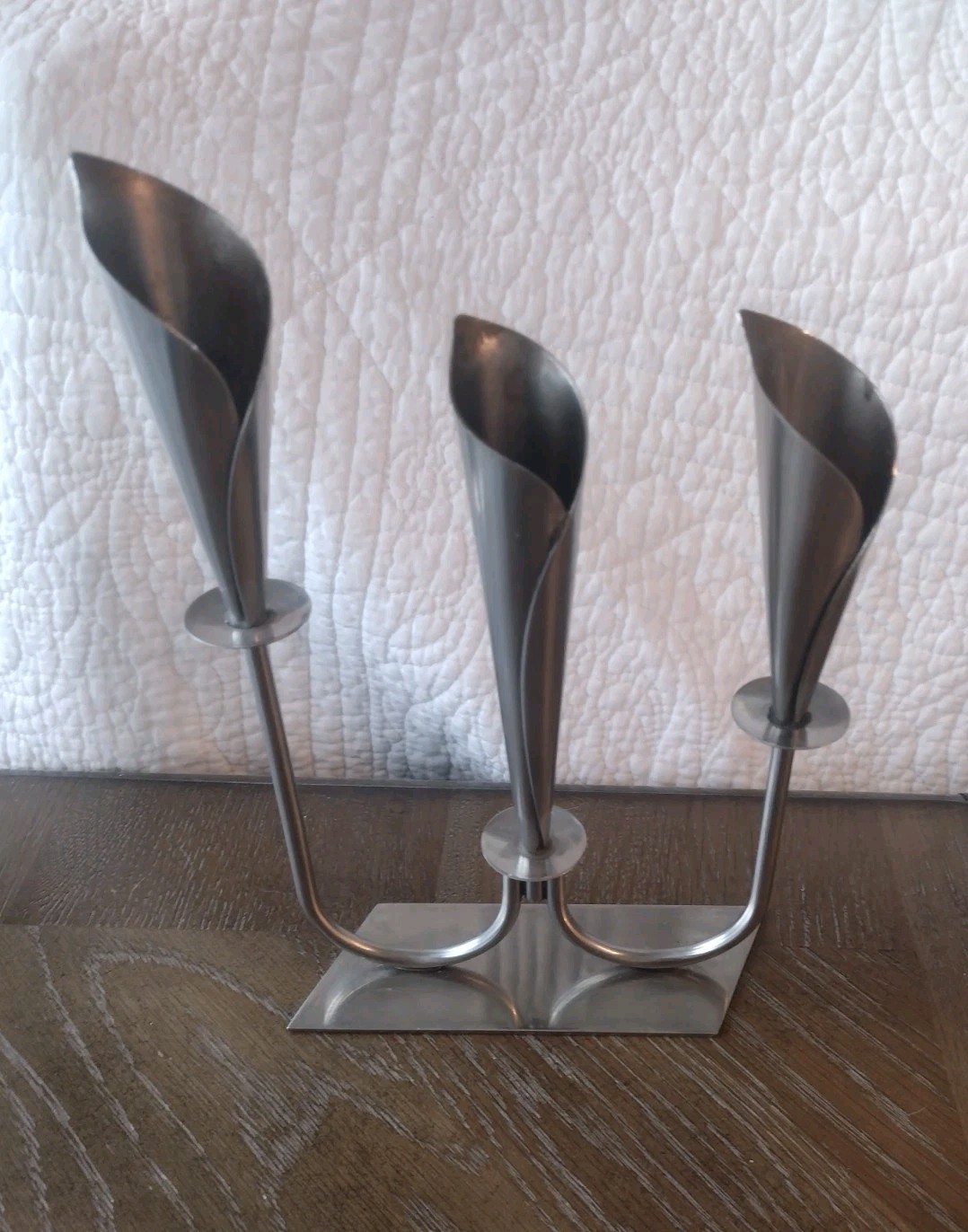 Vintage Danish Hans Jensen Calla Lily Triple Candle Stick Holder Stainless Steel Vintage Danish Hans Jensen Calla Lily Triple Candle Stick Holder Stainless Steel
