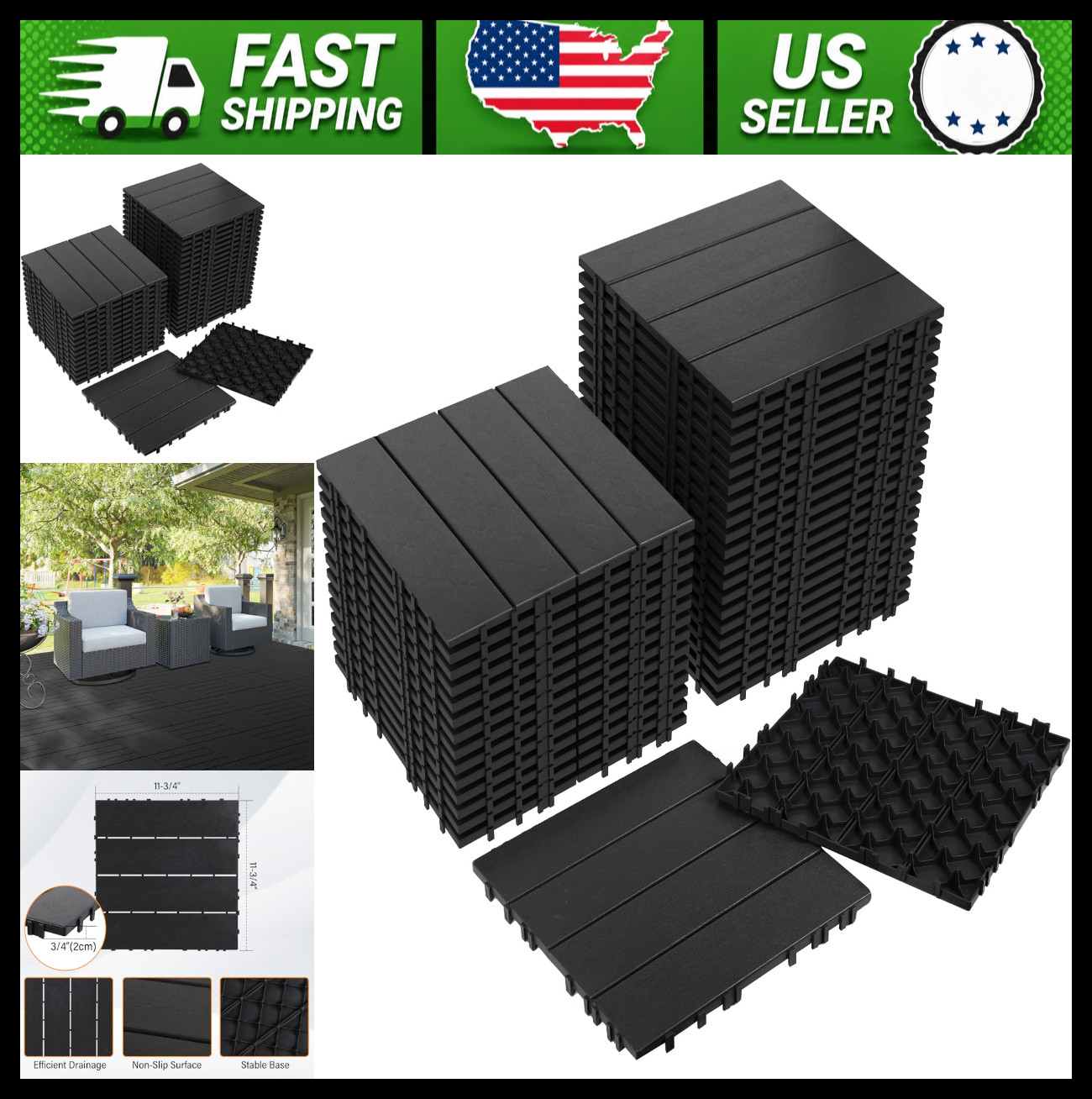 Neoaider 36 Pack Plastic Interlocking Deck Tiles 12 x 12 Dark Grey Neoaider 36 Pack Plastic Interlocking Deck Tiles 12 x 12 Dark Grey