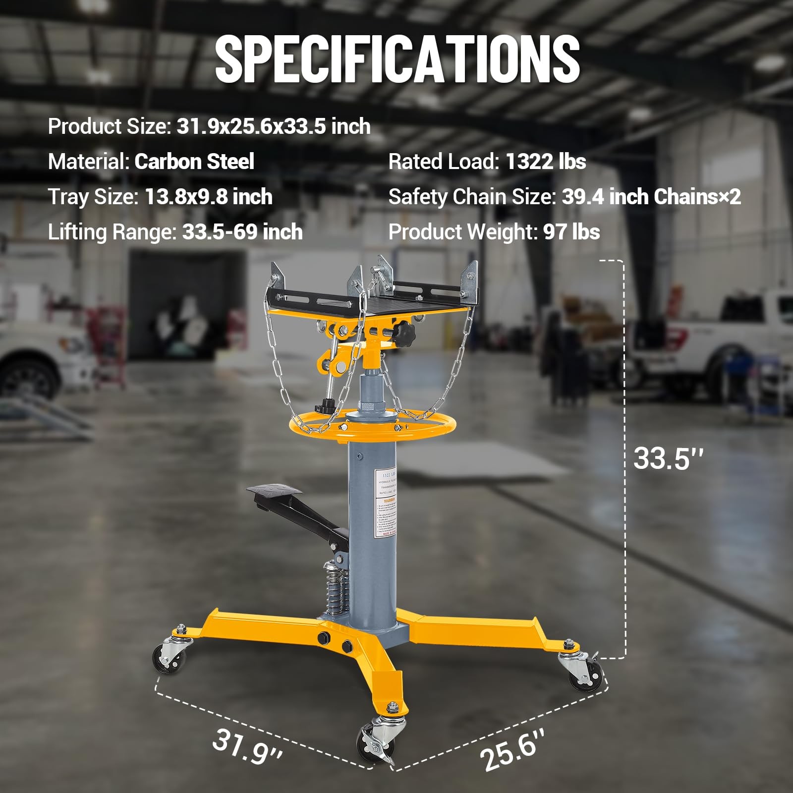 0.6 Ton Hydraulic Transmission Jack Telescopic Adjustable Height 1322Lbs