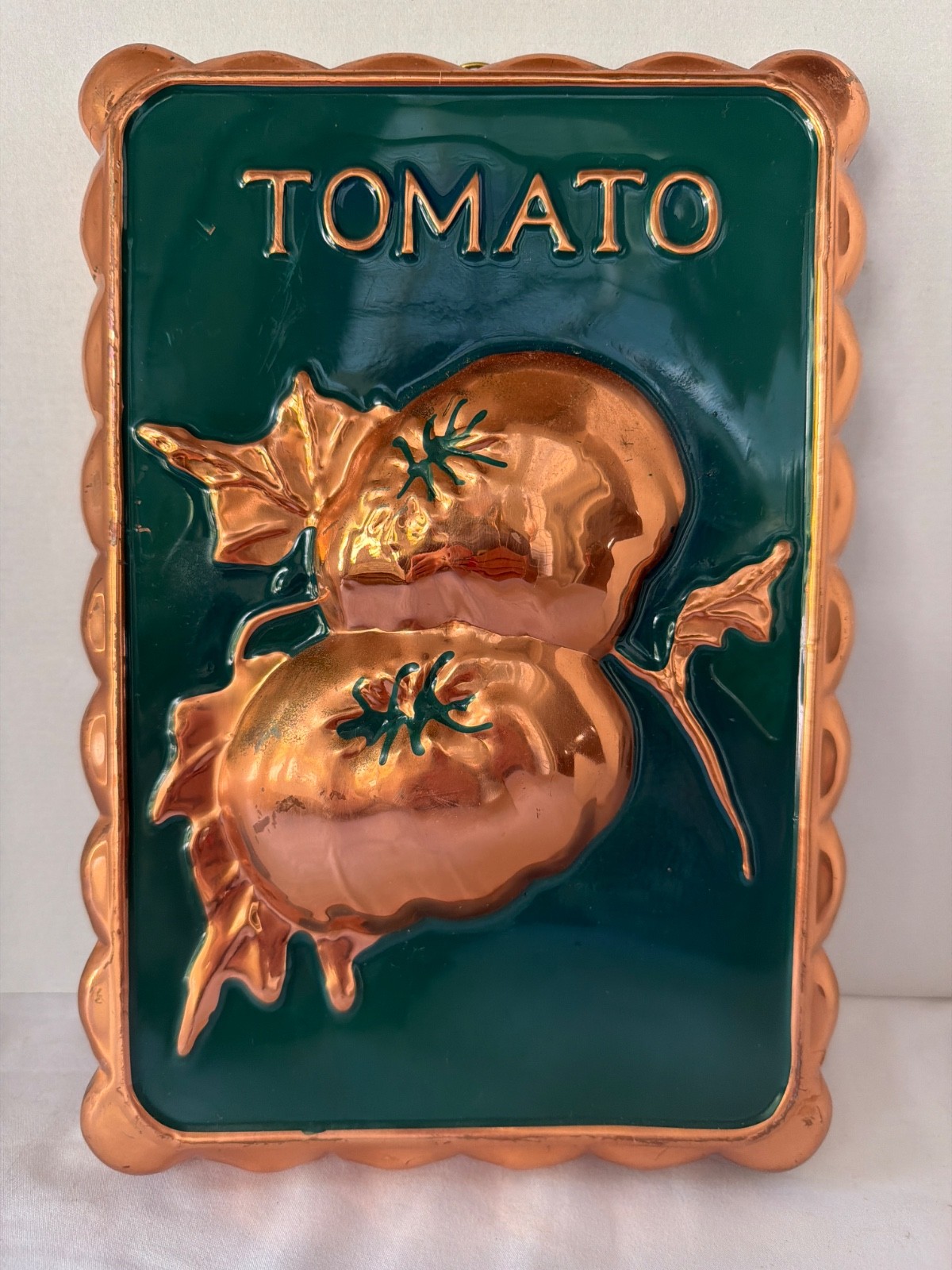 Vintage MCM Copper TOMATOES Scalloped Rectangular Wall Decor Plaque