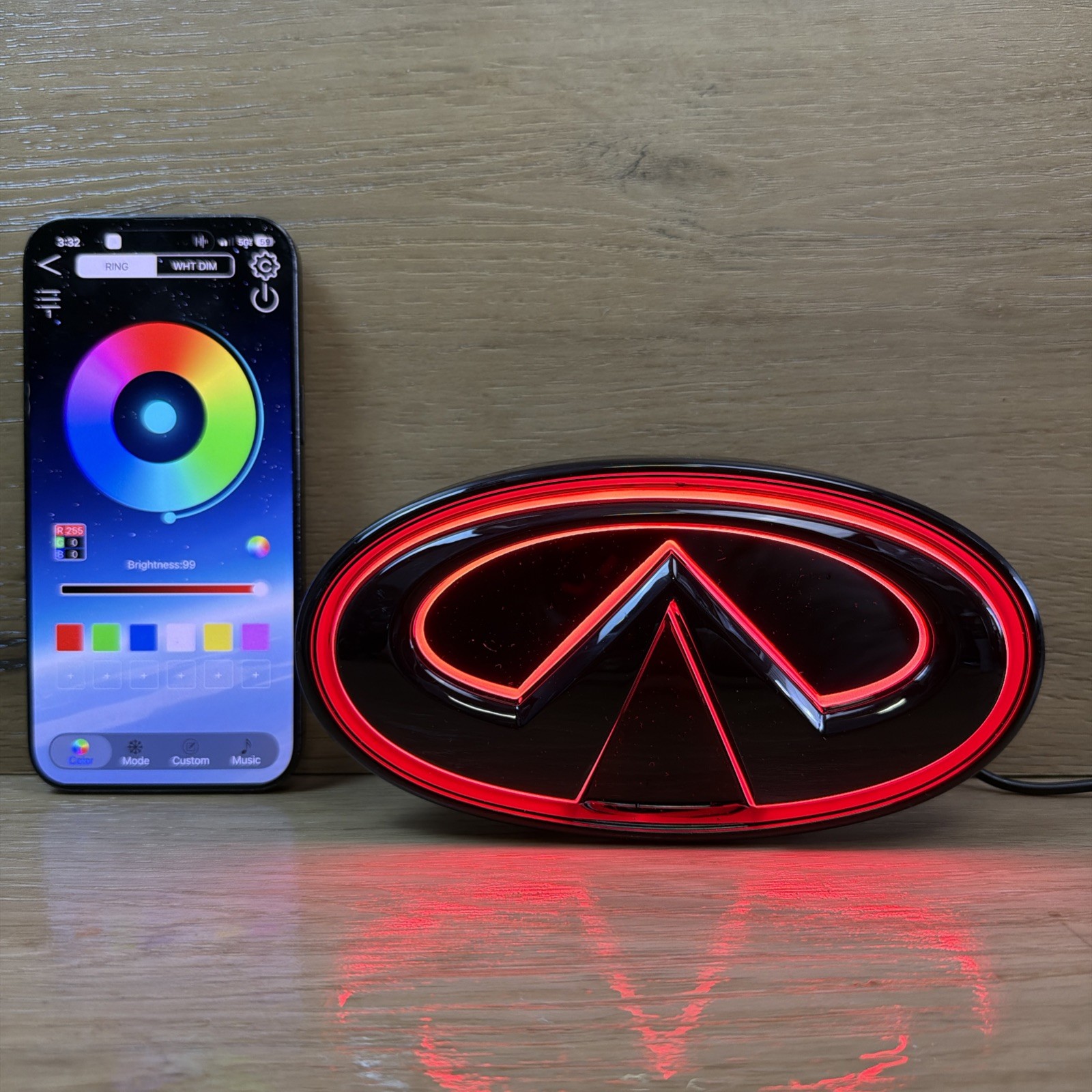 🟢FOR 2018-2024 INFINITI Q50 COLOR CHANGING RGB LED GRILL EMBLEM Gloss Black.🟢