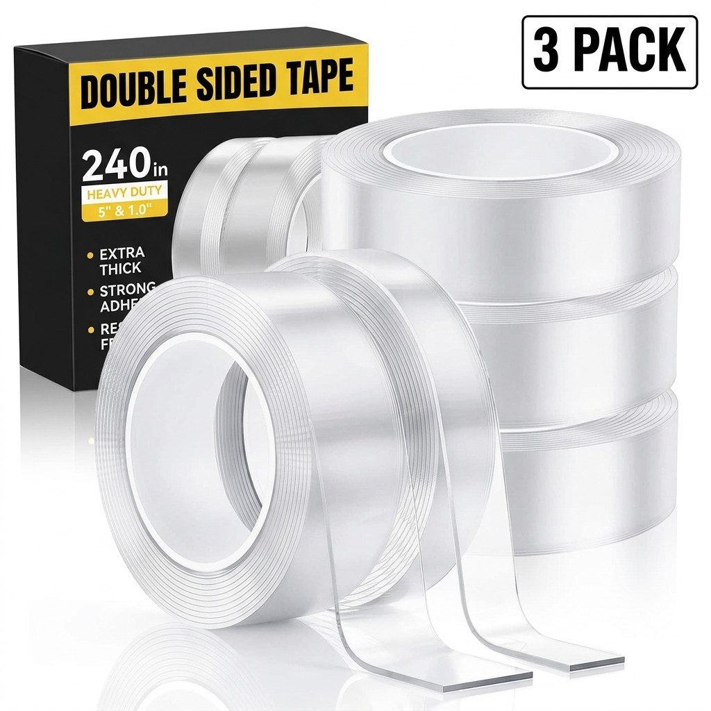 3-pack Double Sided Tape Heavy Duty Nano Adhesive Clear Mounting Hanging Strips