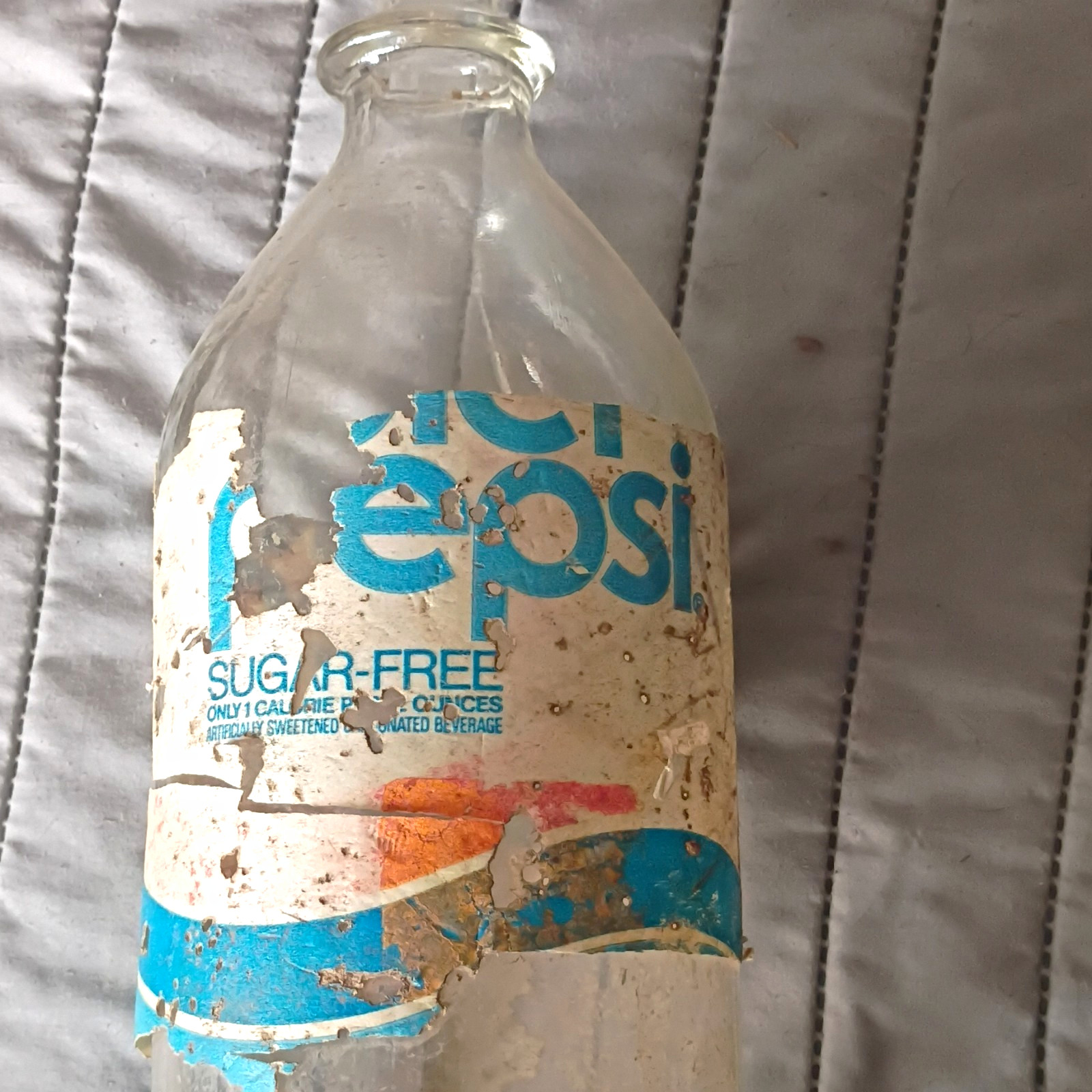 Pepsi Vintage Sugar-Free Clear Glass Soda Bottle, Blue/White Label Pepsi Vintage Sugar-Free Clear Glass Soda Bottle, Blue/White Label