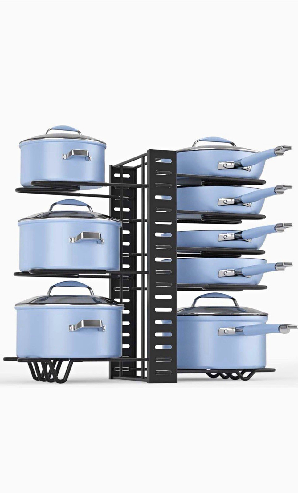 Adjustable 8-Slot Pan Organizer Rack Stand, Black Metal Free Standing Large