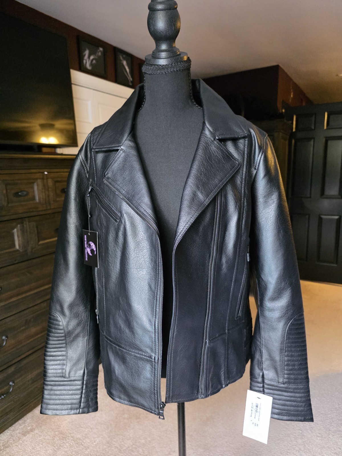 Whet Blu Fallon Women’s Collared Moto Jacket Faux Leather Black Size L