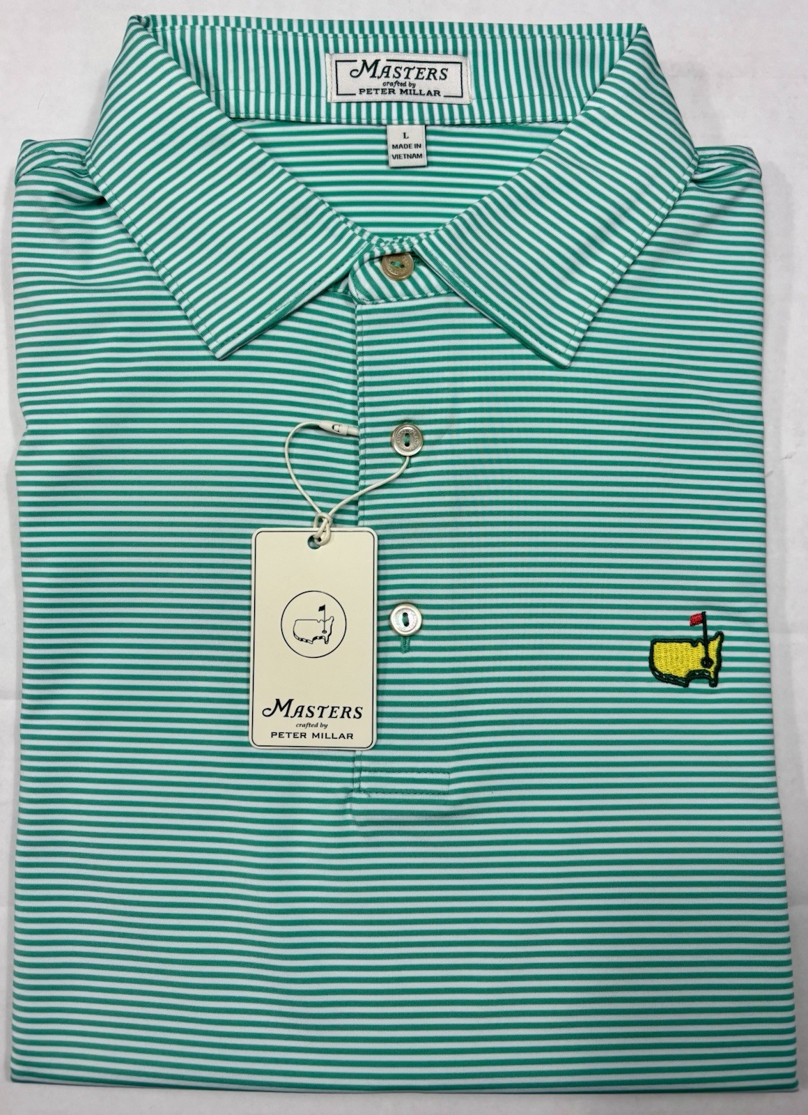 2026 Masters Tournament Peter Millar Light Green Stripe Large Men Golf Polo 🔥 ⛳