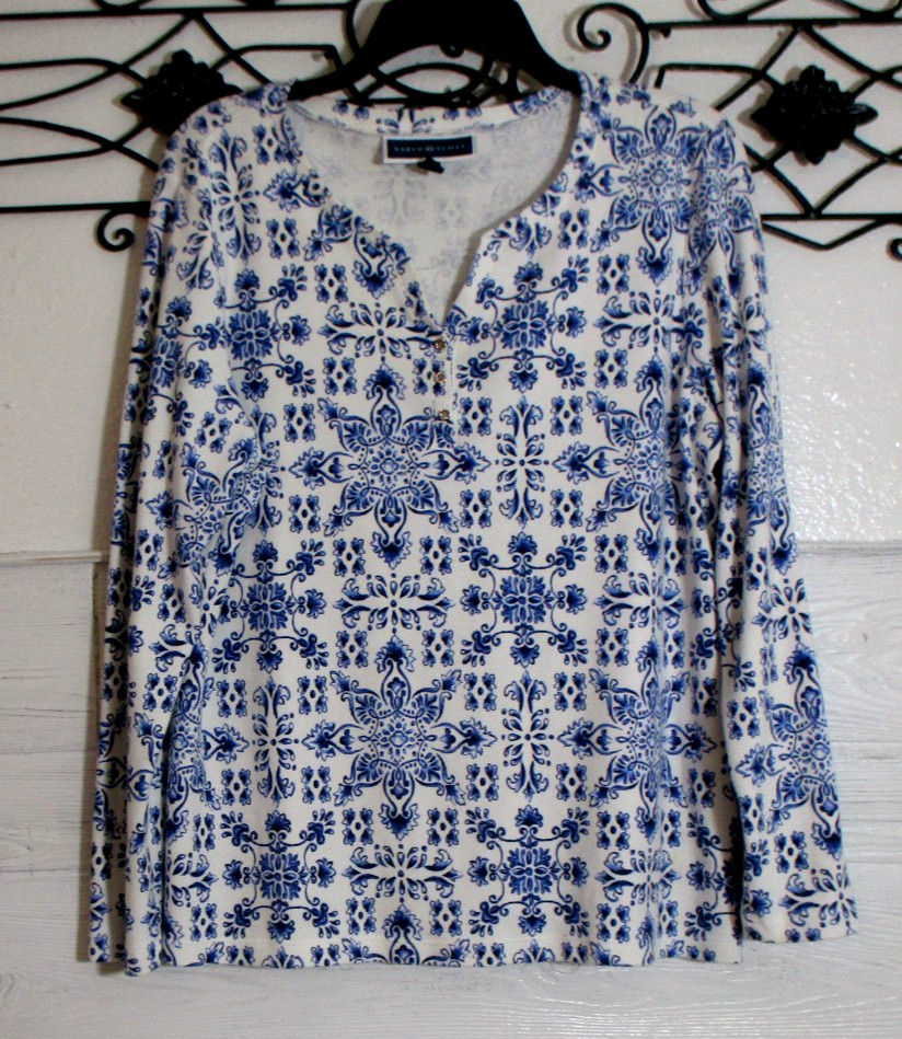 Karen Scott Women\'s Knit Top Size L Multicolored Floral Round Neck Long Sleeve