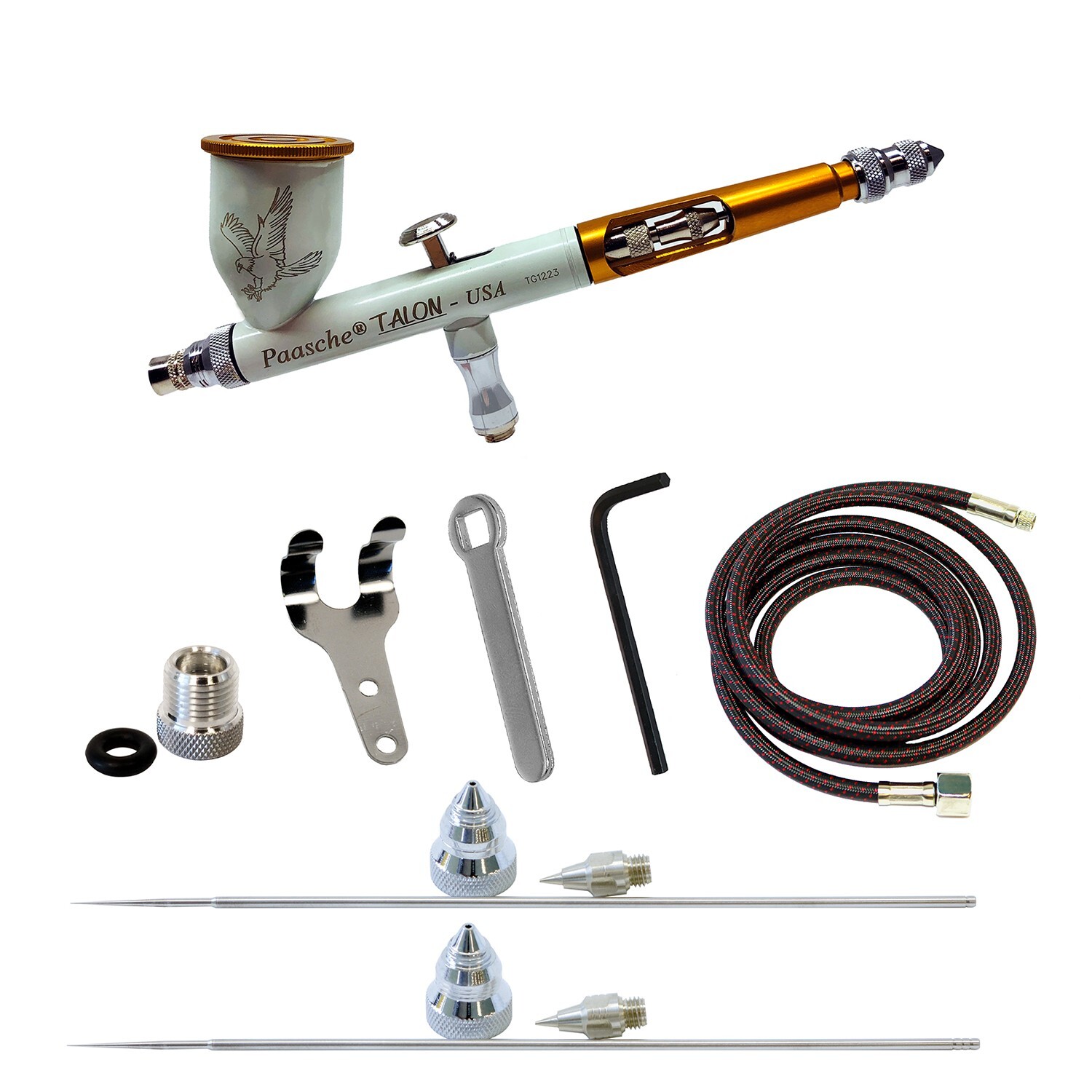 C-TG3AS-WG Paasche Talon White/Gold Cerakote Dbl Act Grav Feed Airbrush 3AS Set