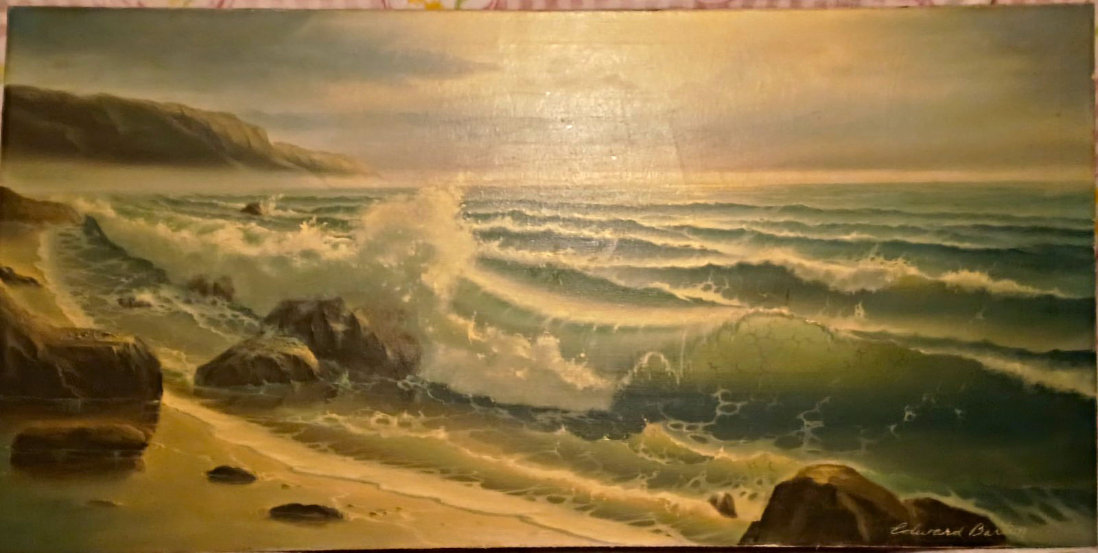 Original Edward Barton Seascape Oil Painting – Large 48