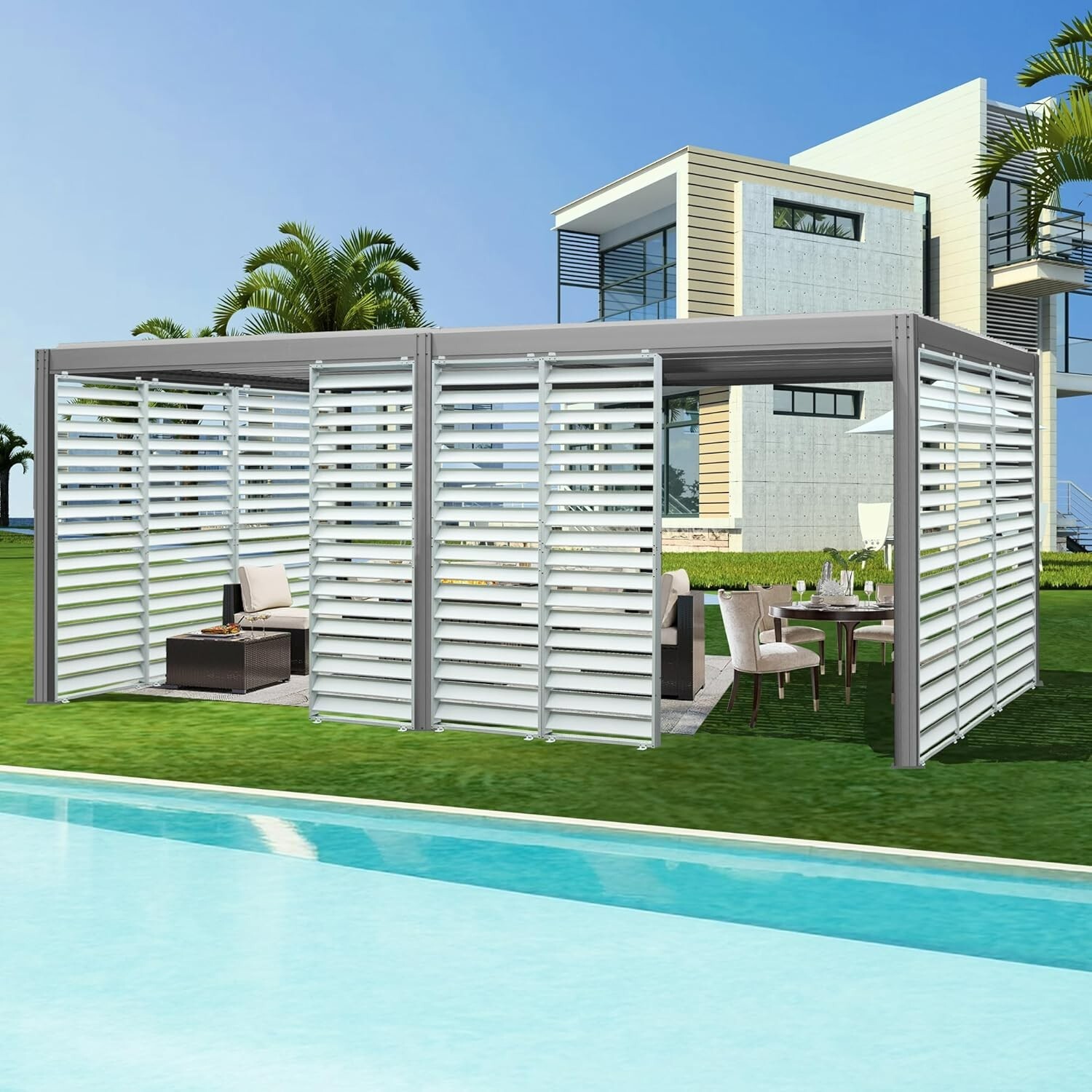 Outdoor Louvered Pergola Accessories Pergola Screens, Waterproof, Shade ,White