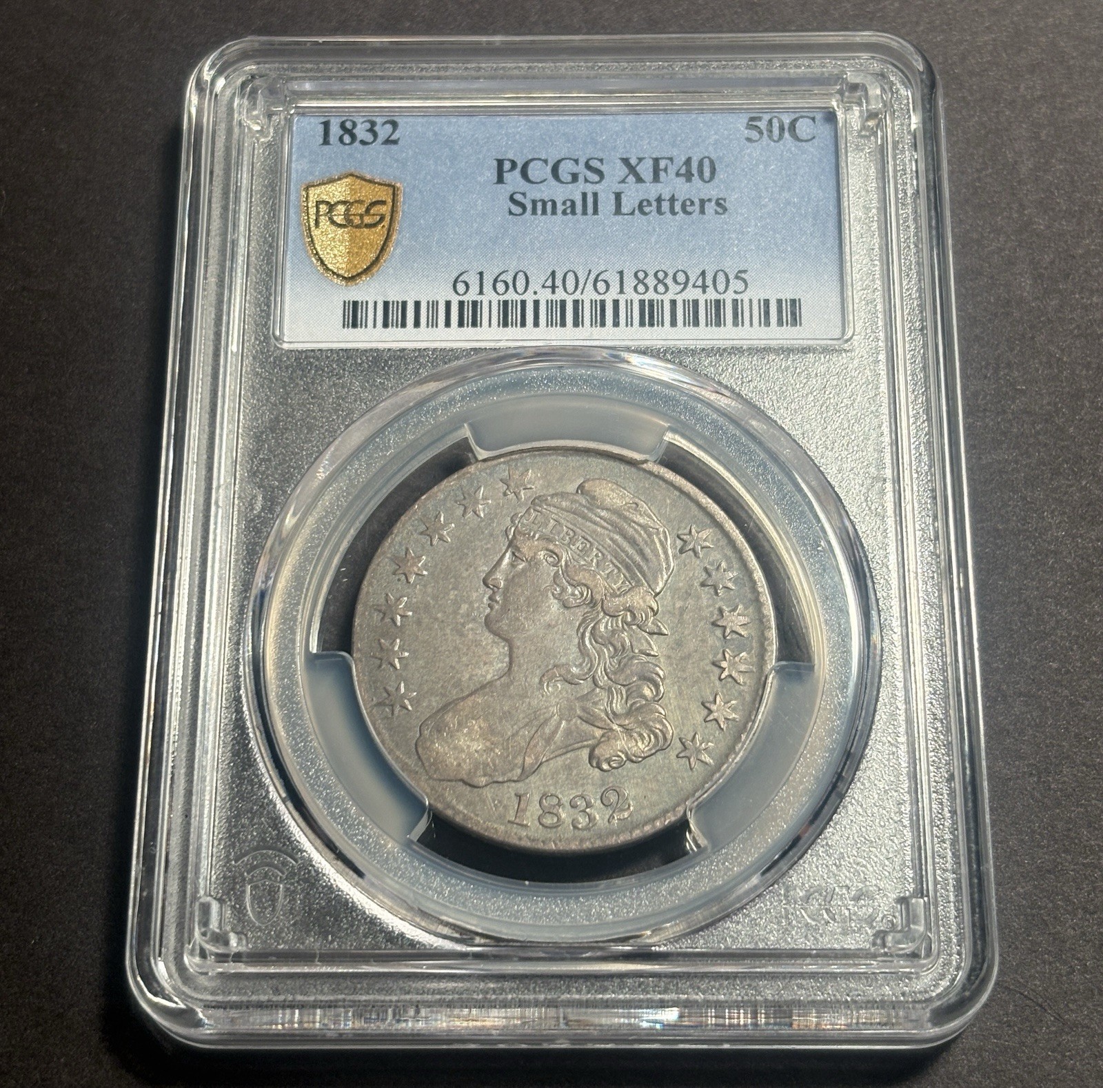 1832 Capped Bust Half Dollar, Small Letters — PCGS XF40 