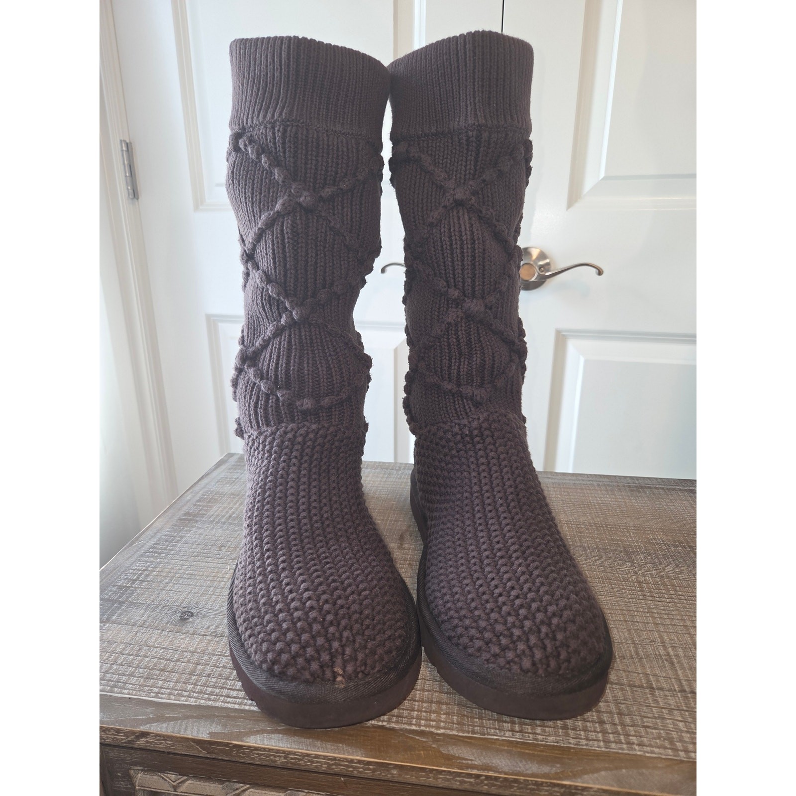 UGG Women\'s Knee High Cable Knit Boots Brown Size 9