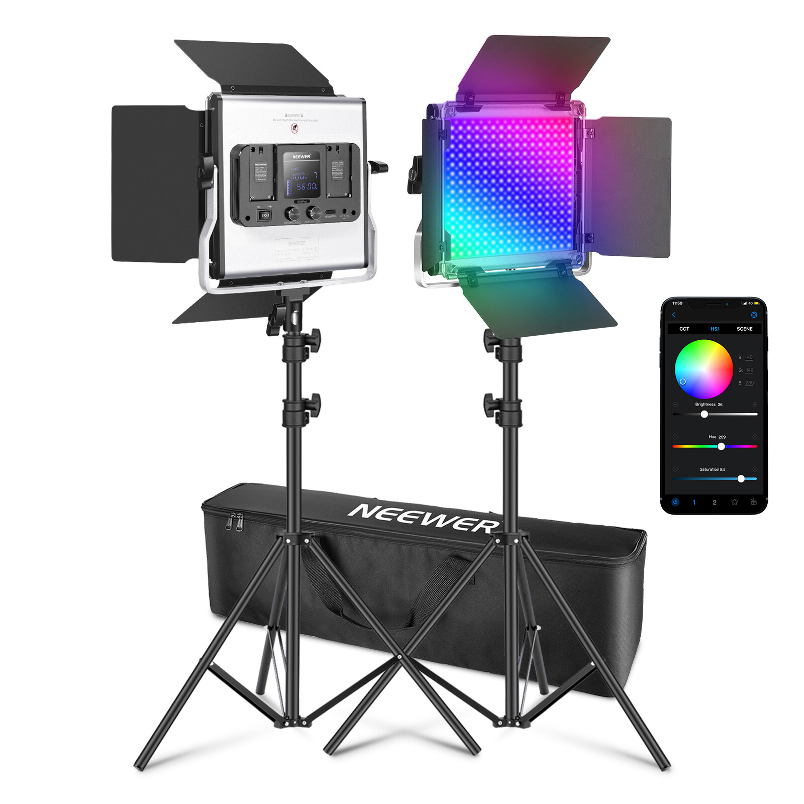 NEEWER Upgraded 660 PRO II RGB LED Video Light with App Control&Stand Kit