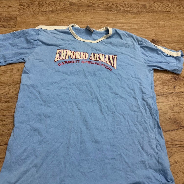 Vintage Emporio Armani Garmet Specification Blue TShirt XL  90s 00s Y2K Rare