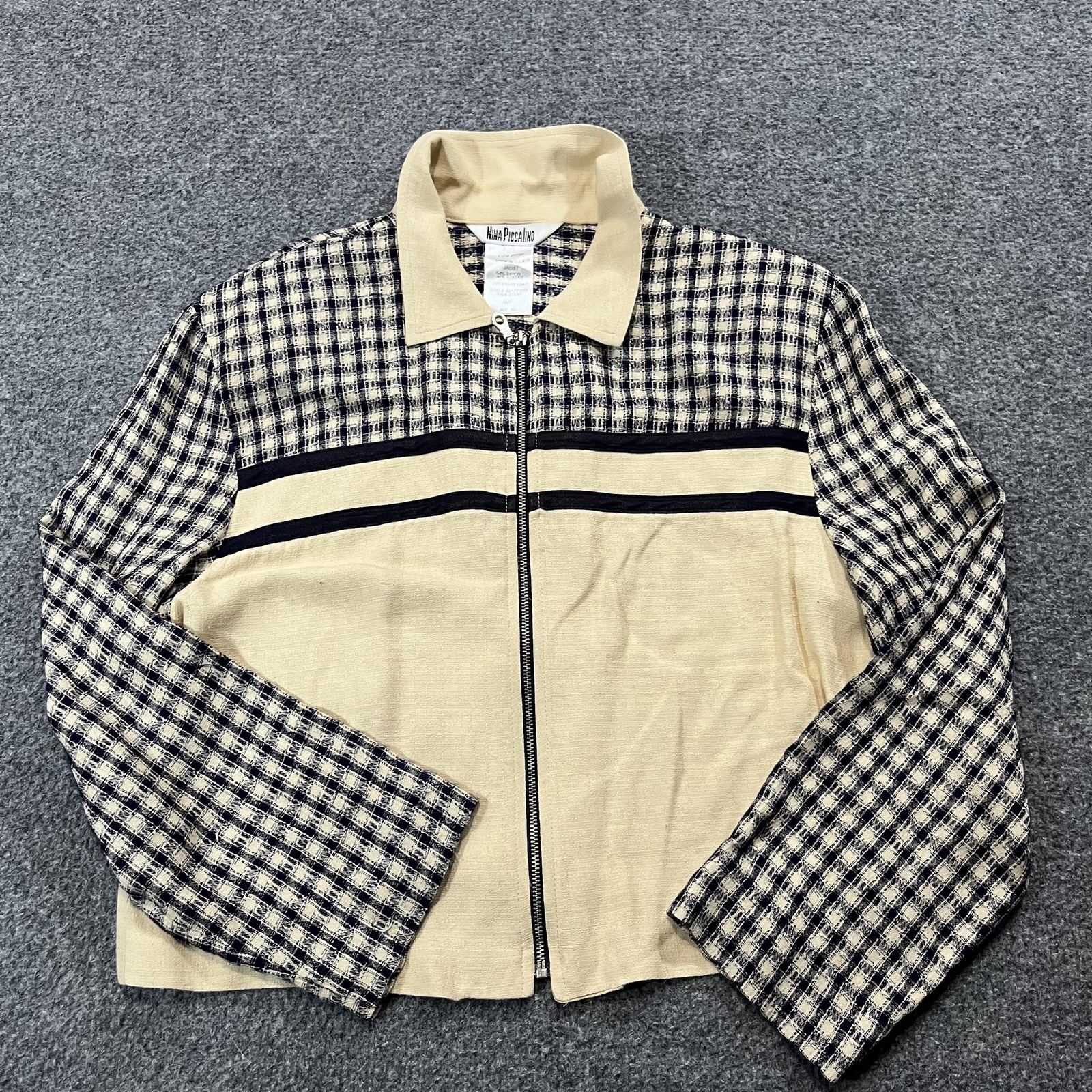Vintage Nina Piccolino Jacket Womens 10 Tan Plaid Collared Full Zip USA 90s Vintage Nina Piccolino Jacket Womens 10 Tan Plaid Collared Full Zip USA 90s