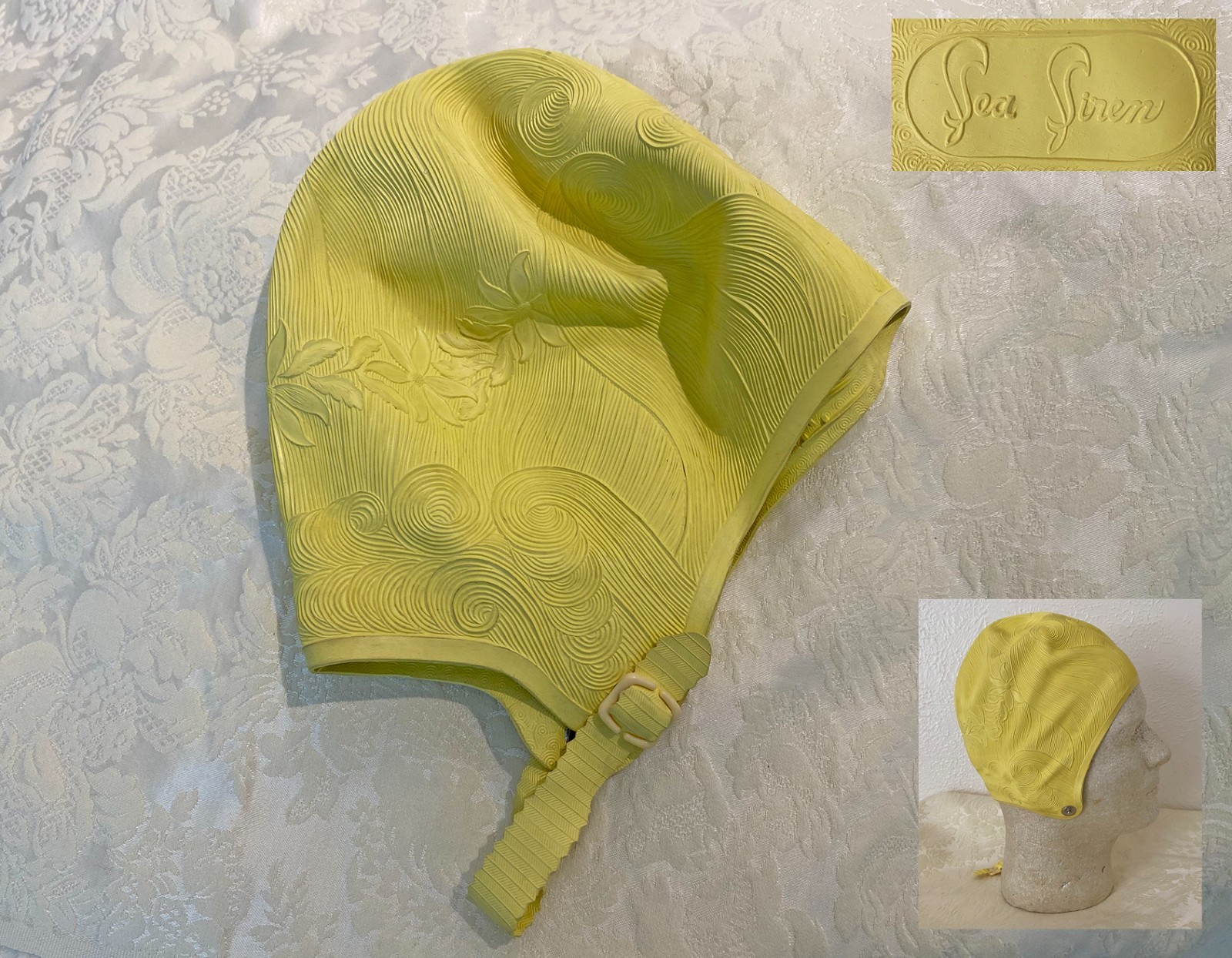 Vintage 50s Sea Siren Swim Cap Cheesecake Bathing Beauty with Chin Strap