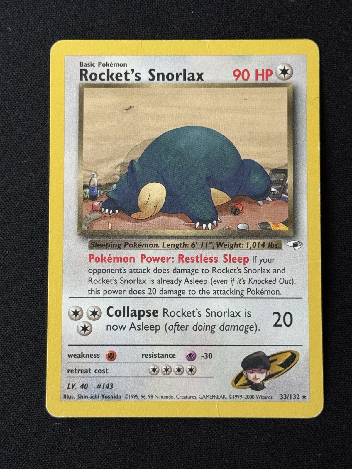 Rocket\'s Snorlax 33/132 Gym Heroes Rare WotC Unlimited Pokémon TCG [MP+]
