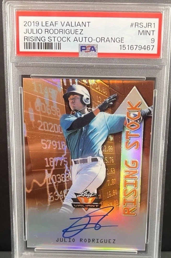 Julio Rodriguez Auto PSA 9 Orange /35 2019 Leaf Valiant Rising Stock Mariners