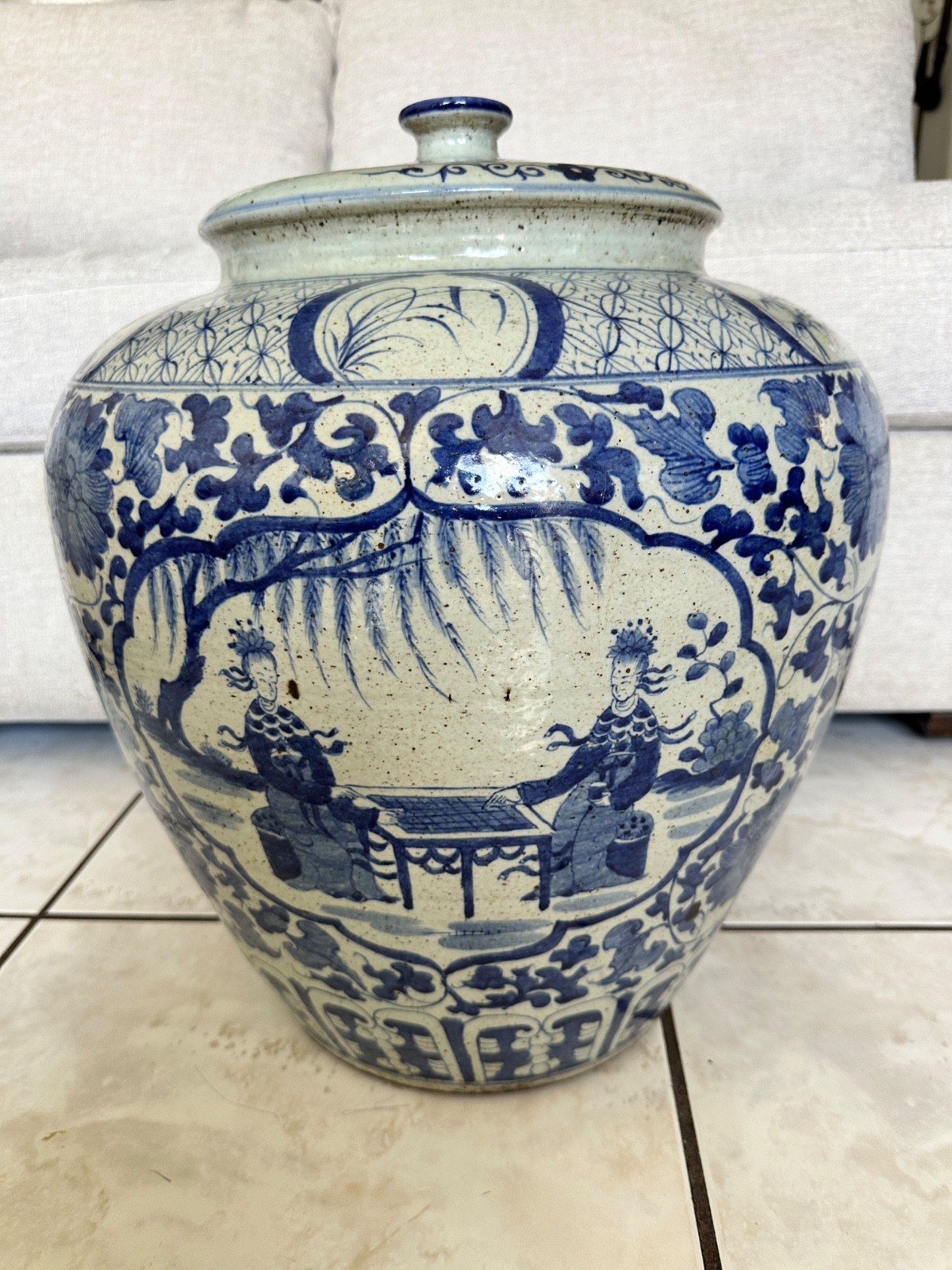 Chinese Qing Blue and White Porcelain Large Storage Vessel 20
