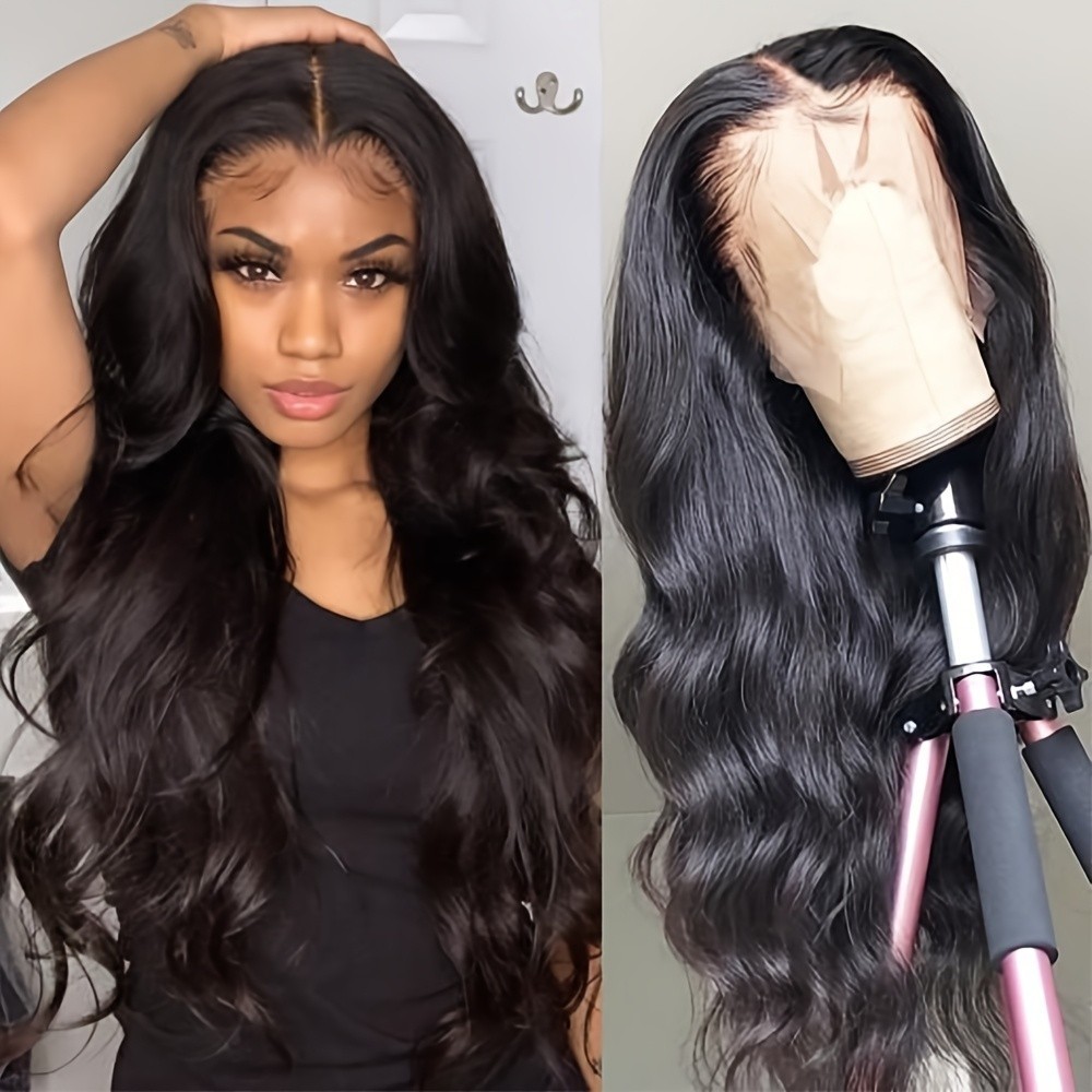Long Loose Wave Wig Lace Front Wigs Pre Plucked Natural Black Soft As Human Hair