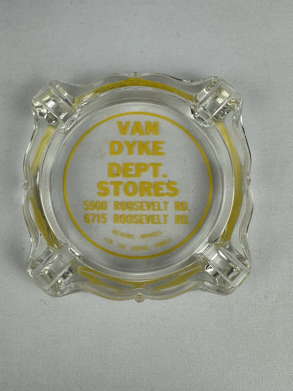 Vintage Van Dyke Dept Stores Advertising Glass Ashtray Roosevelt Rd Vintage Van Dyke Dept Stores Advertising Glass Ashtray Roosevelt Rd