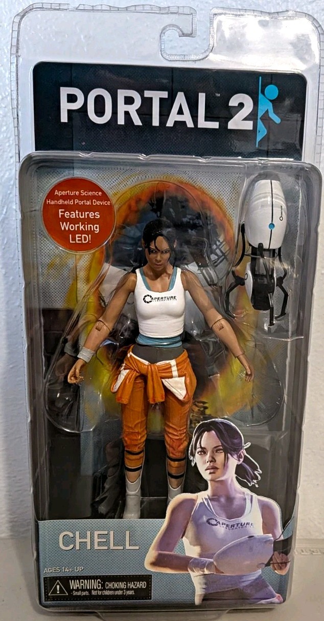NECA Portal 2 Chell Action Figure w/ Aperture Handheld Portal Device, LED