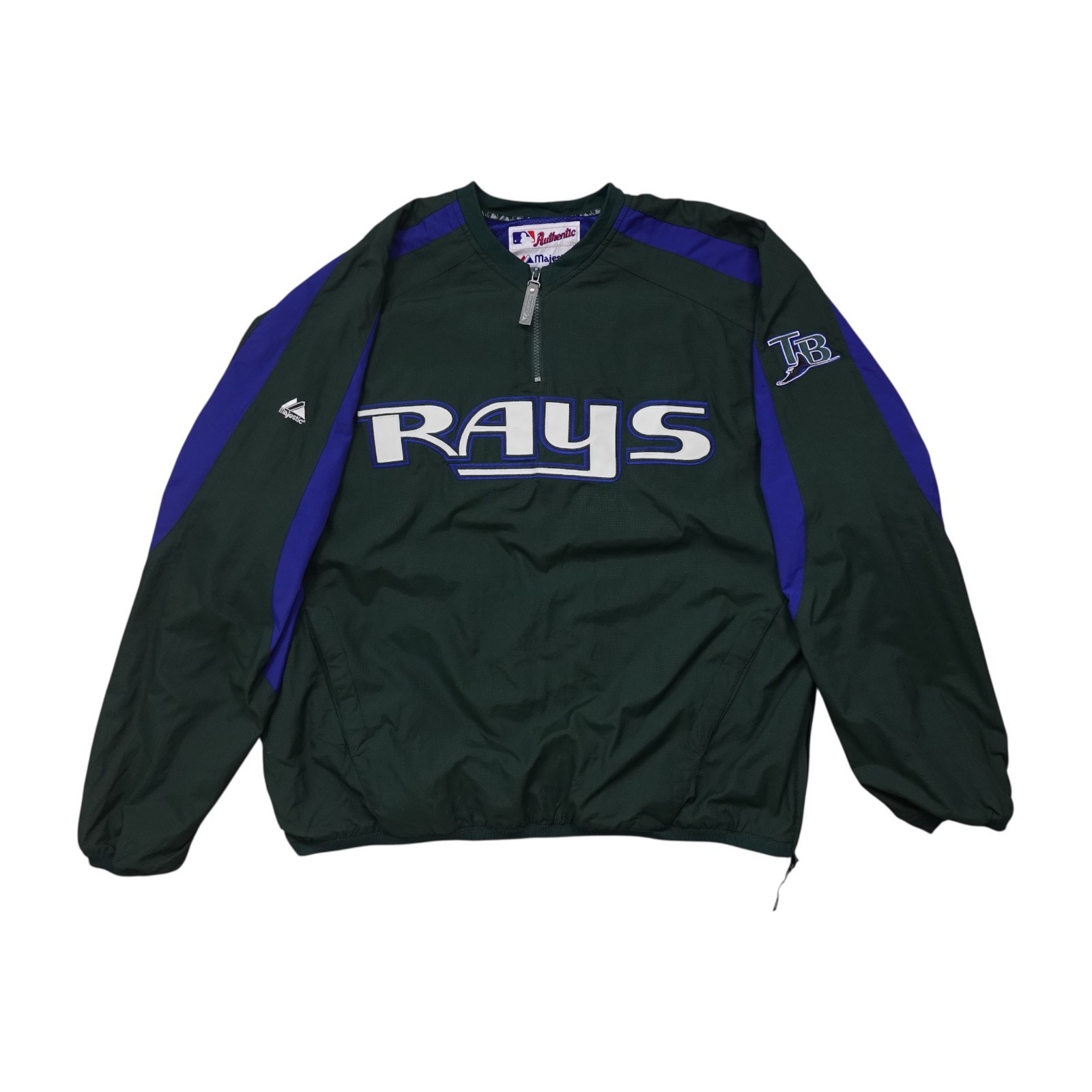 VTG 00s MLB TAMPA BAY DEVIL RAYS MAJESTIC AUTHENTIC PULLOVER JACKET SIZE L