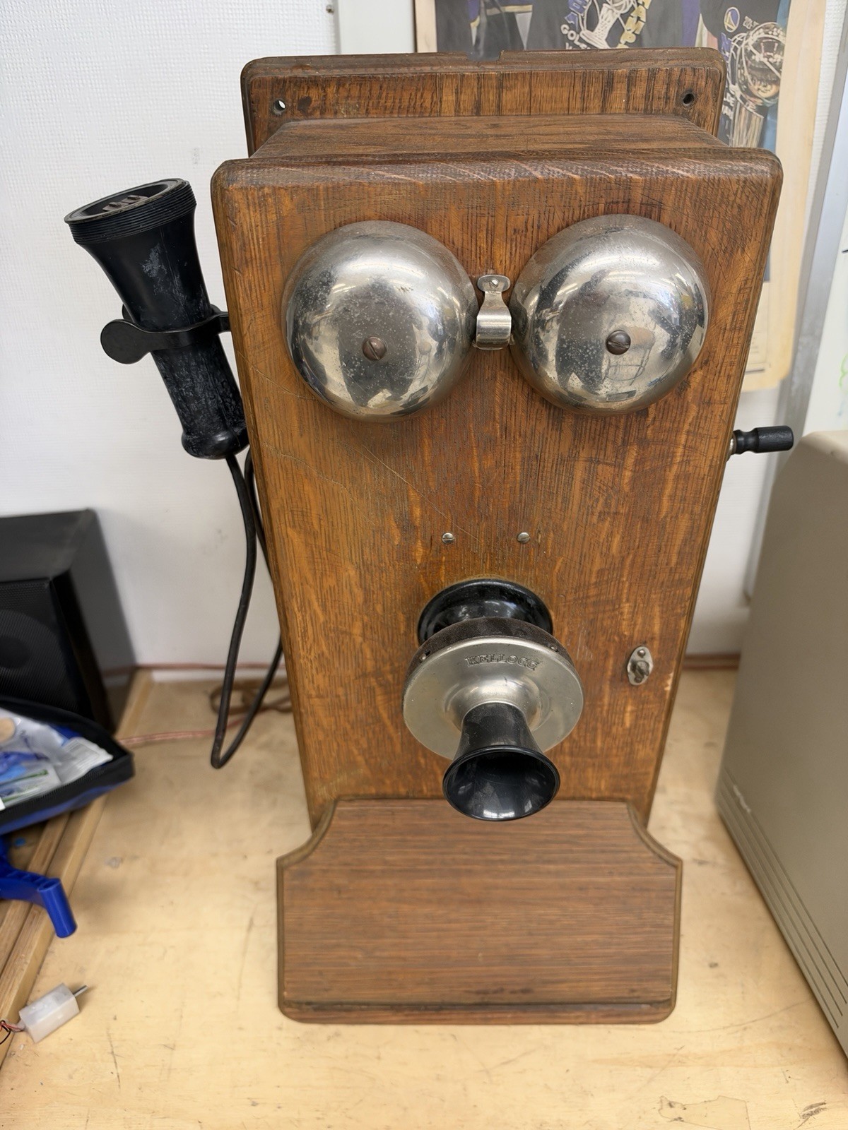 Antique N1317 Wooden Wall Telephone Magneto Crank Kellogg Transmitter As-Is