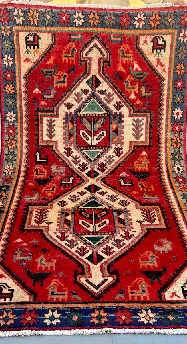 4 x 7 Antique Double Medallion Pictorial Natural Vegetable Dye Tribal Carpet