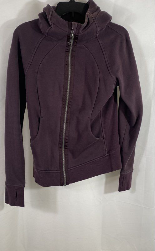 Lululemon Women\'s Scuba Full Zip Hoodie Plum Purple Thumbholes Ribbed Cotton