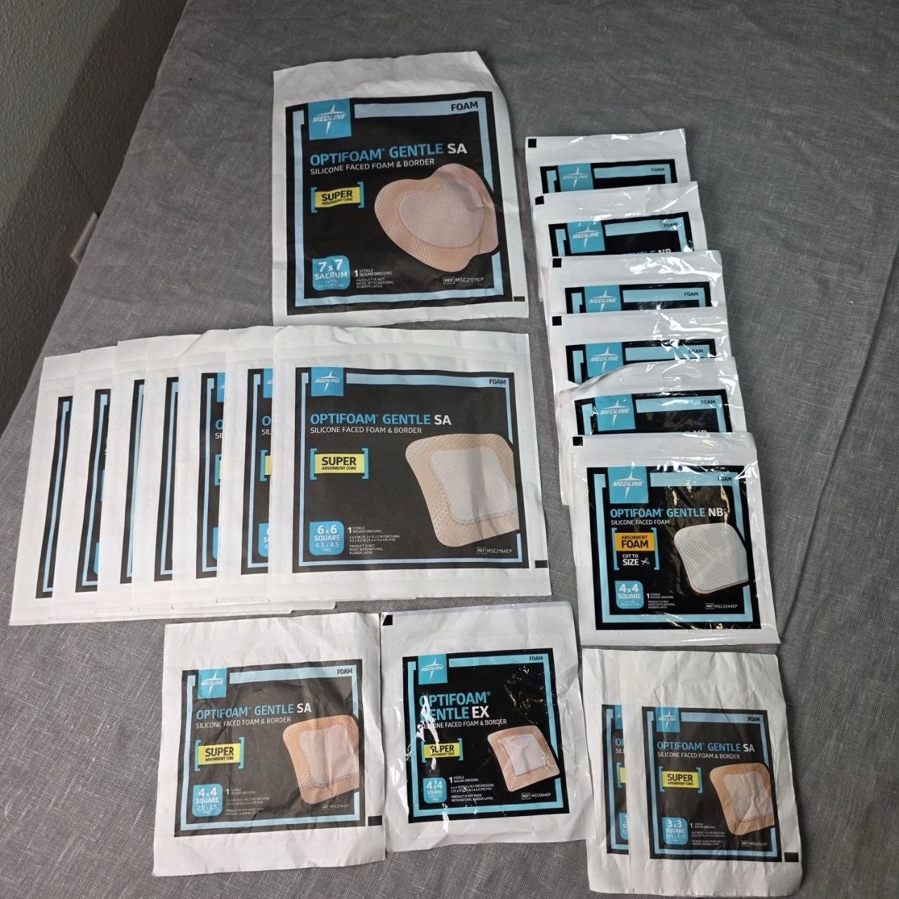 Bulk Lot Medline Optifoam Gentle SA EX NB Silicone Foam Dressings Assorted Sizes Bulk Lot Medline Optifoam Gentle SA EX NB Silicone Foam Dressings Assorted Sizes