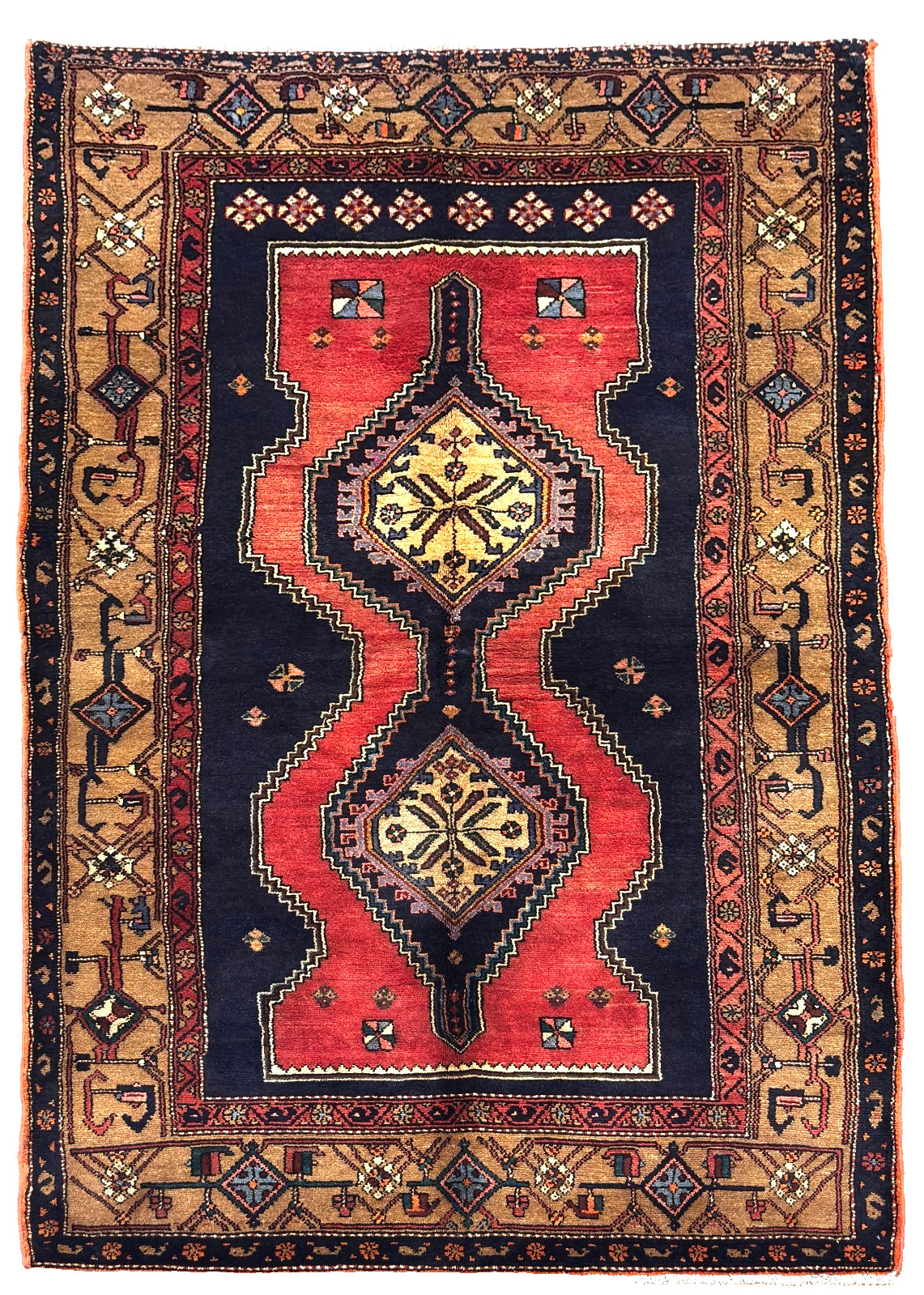 Vintage Hamedan 5x8 Tribal Geometric Hand Knotted Wool Oriental Rug Area Boho
