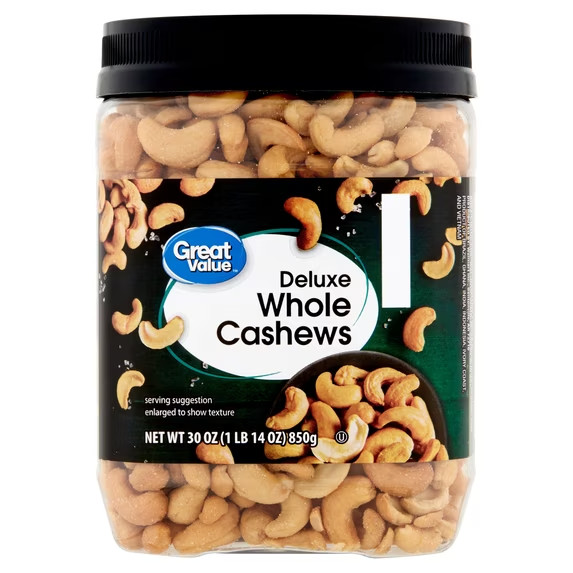 Great Value Deluxe Whole Cashews, 30 oz Great Value Deluxe Whole Cashews, 30 oz