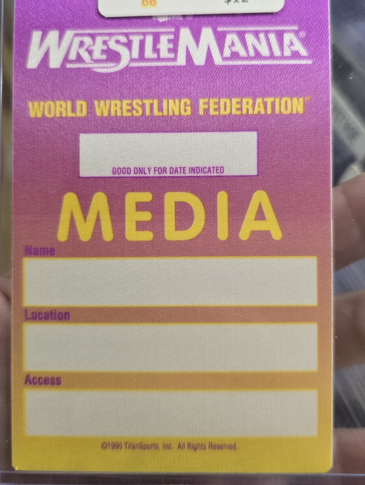 WWF WrestleMania XI 1995 Media Pass Credential TitanSports WWE Unused VERY  RARE