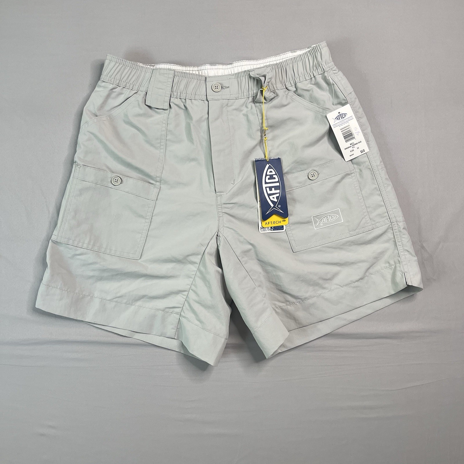 AFTCO Original Fishing Shorts Men\'s 32 Light Gray 8” Inseam UPF 50 Nylon NWT