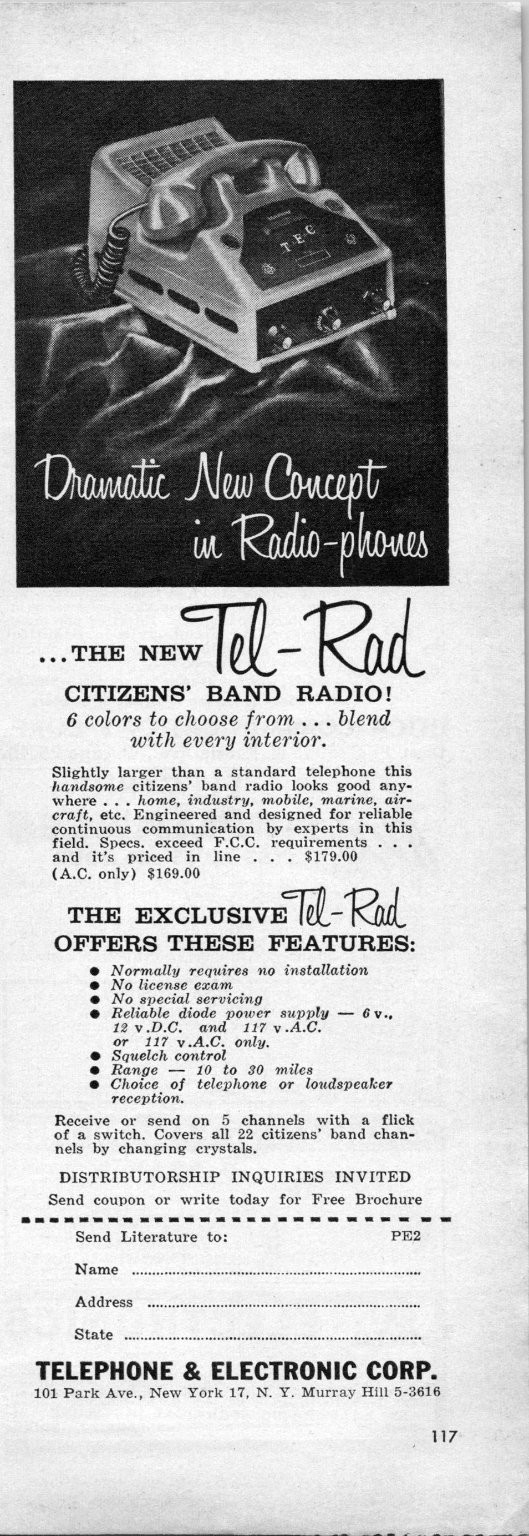 Tel-Rad Citizens Band Radio Phone Vintage Original Magazine Ad B&W 1950s