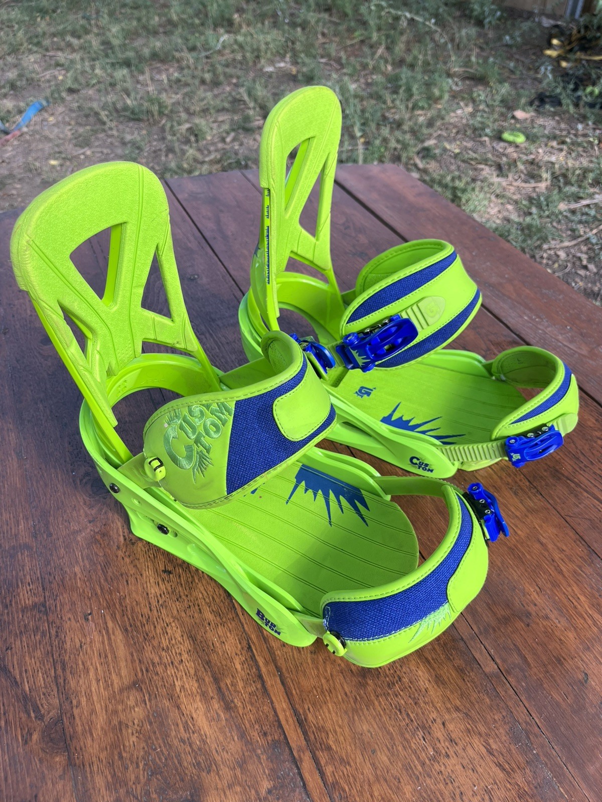 BURTON CUSTOM Re:Flex Snowboard Bindings Large Mens Neon Green Blue