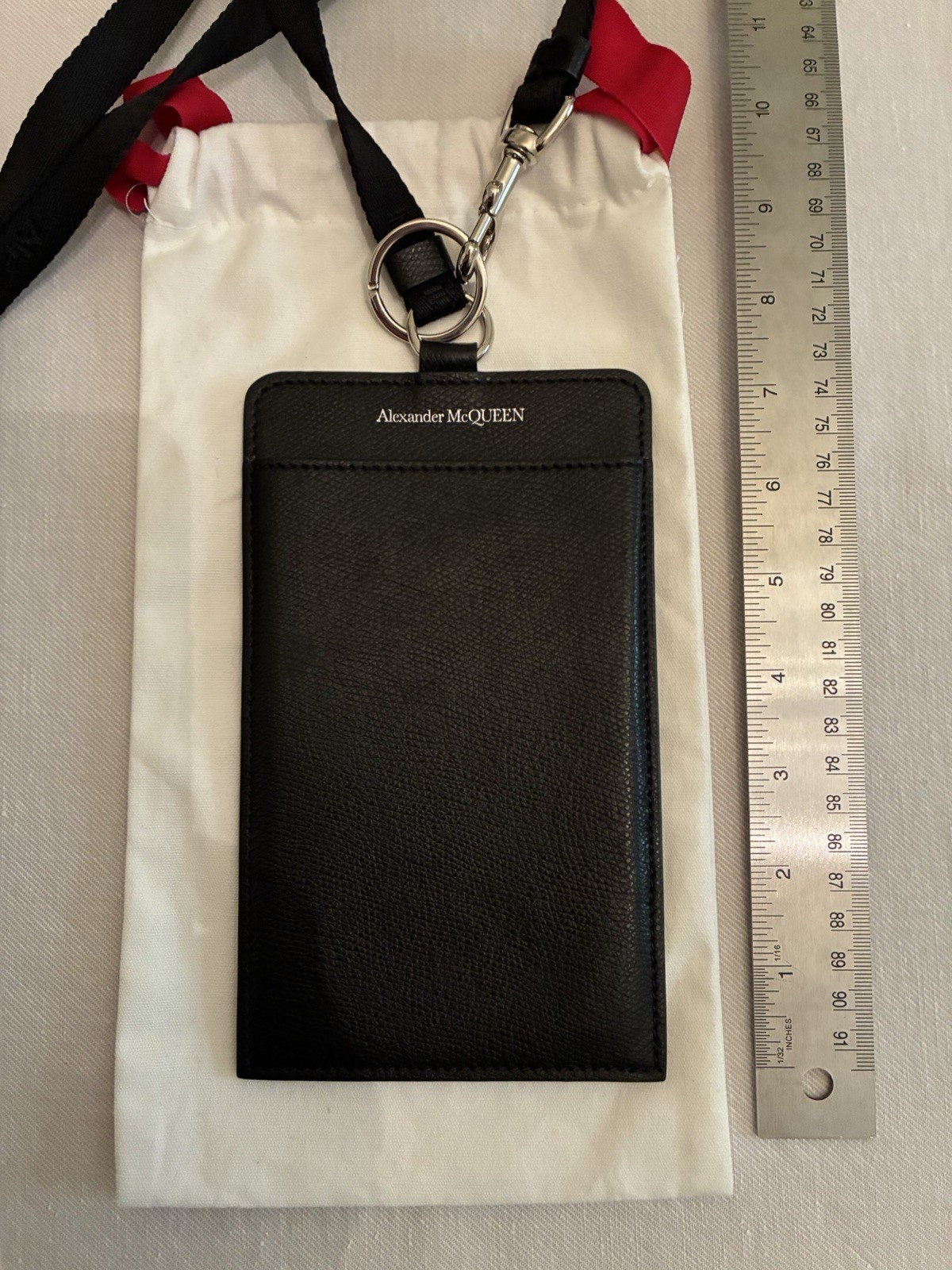 Alexander McQueen Black Leather Wallet ID/Document Holder Lanyard with Dust Bag