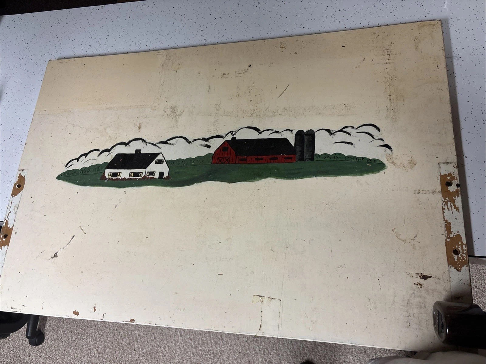 VINTAGE Farm Barn Farmhouse Painting on Wood double sided folk art oddity rare VINTAGE Farm Barn Farmhouse Painting on Wood double sided folk art oddity rare