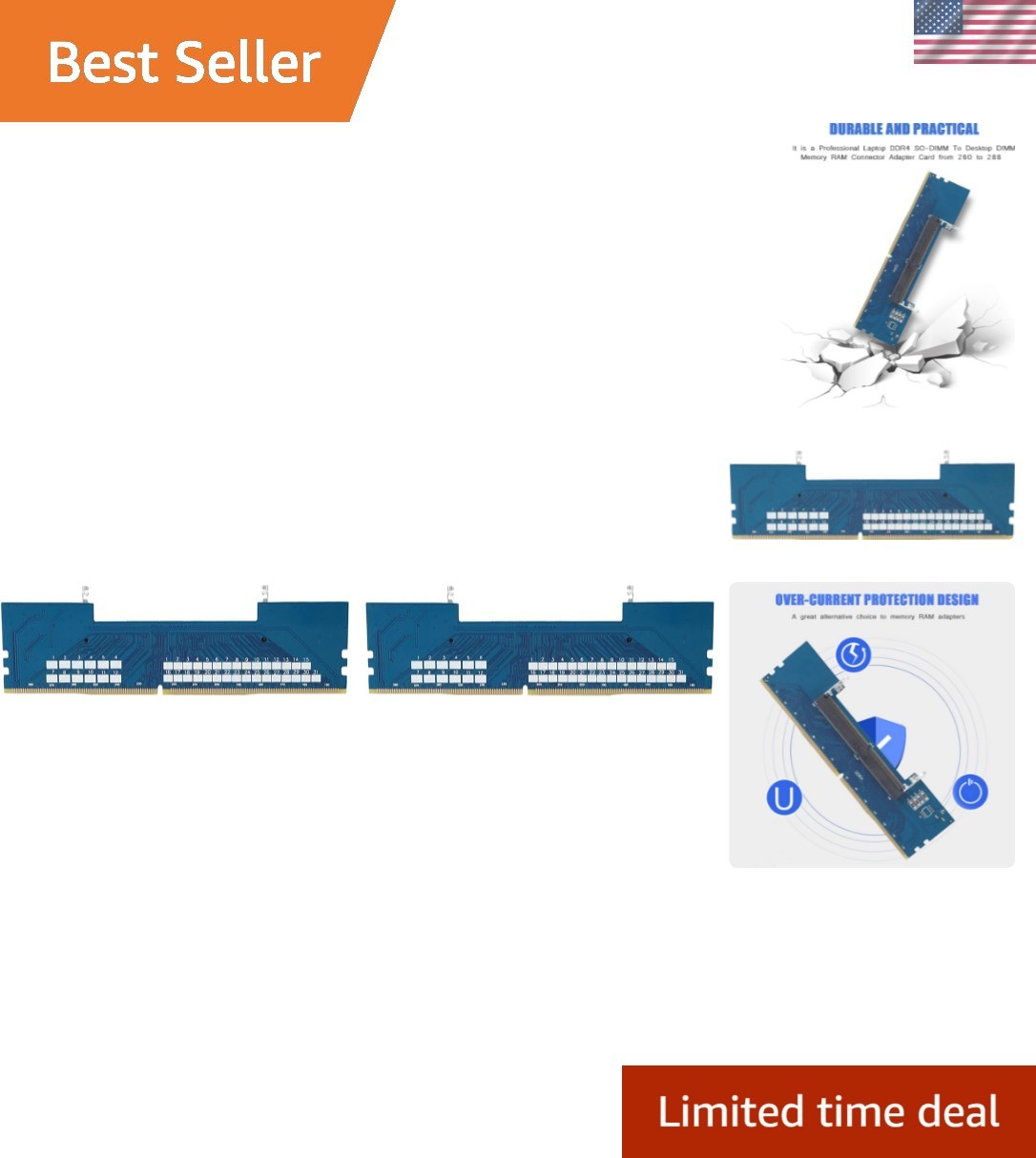 2PCS Professional Laptop SODIMM to Desktop DIMM Memory RAM Connector Cards Co... 2PCS Professional Laptop SODIMM to Desktop DIMM Memory RAM Connector Cards Co...